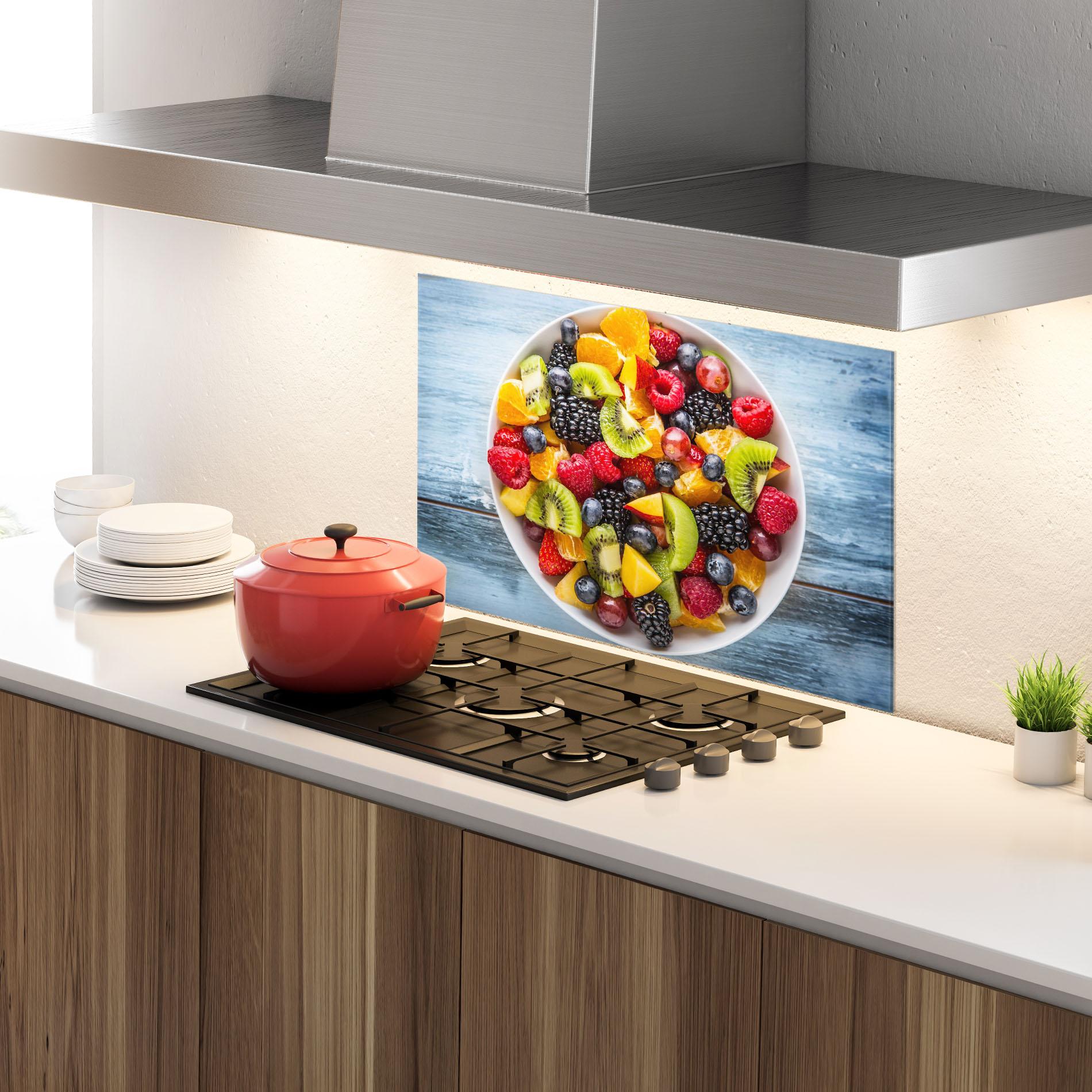Küchenrückwand Glas Tropical Fruit Salad mockup 4