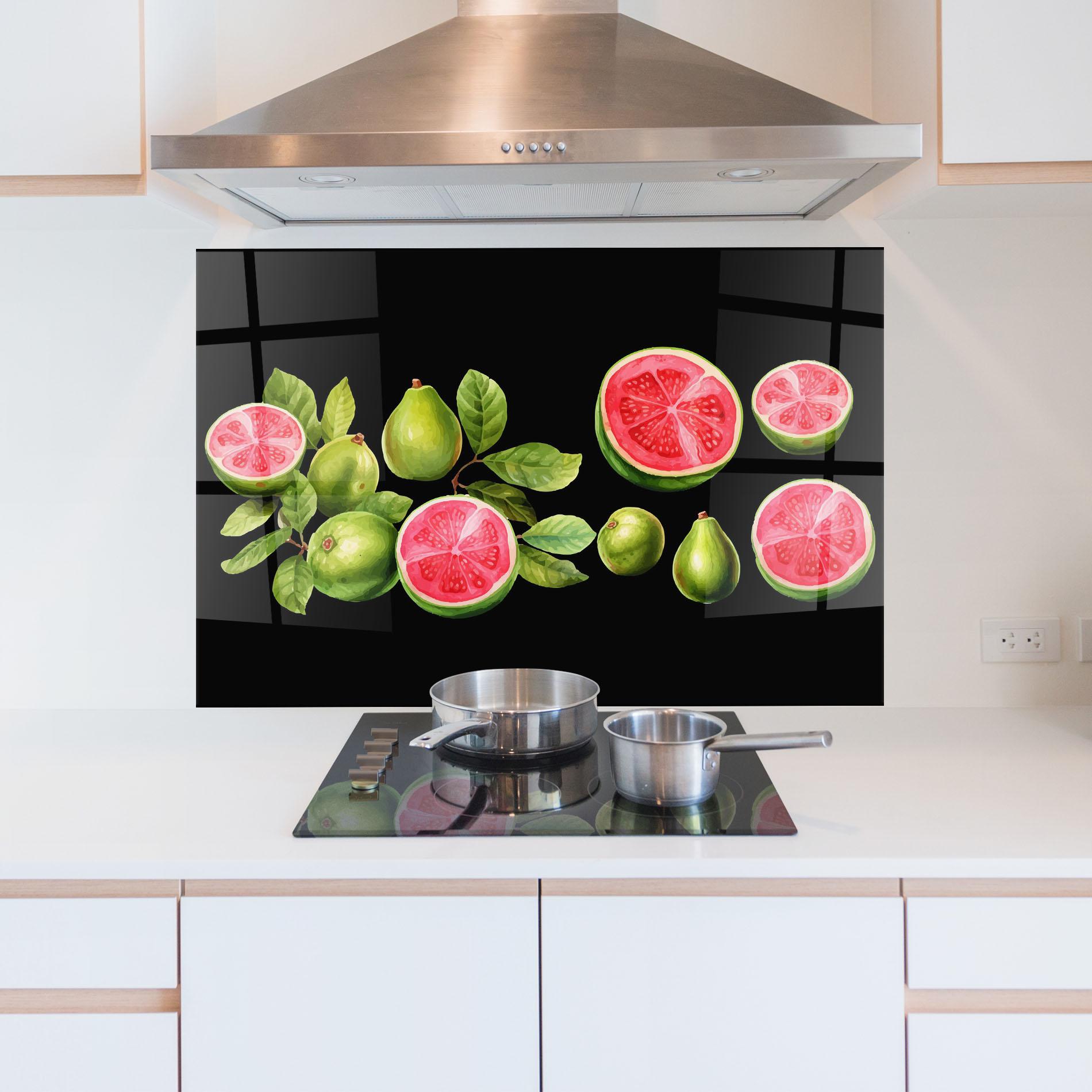 Küchenrückwand Glas Green Fruit mockup 5