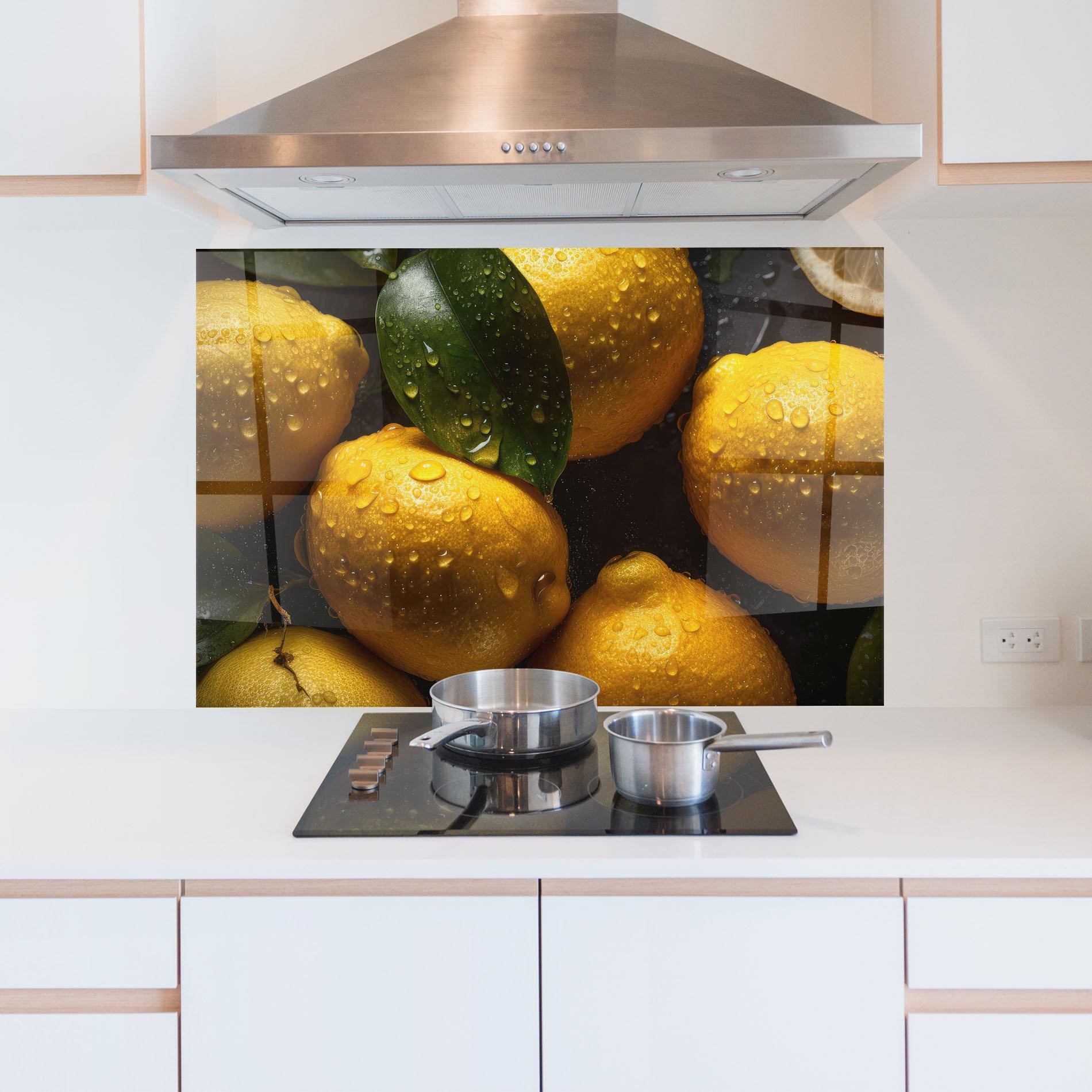 Küchenrückwand Glas Lemon After Rain mockup 5