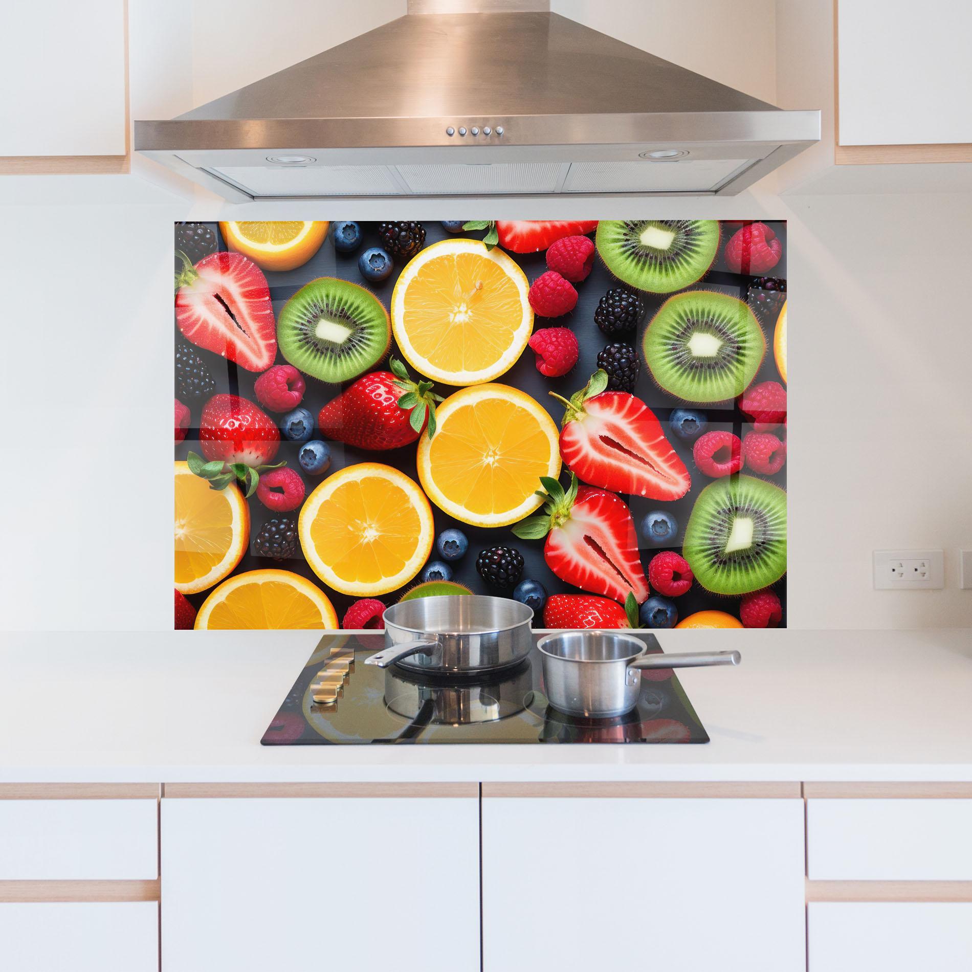 Küchenrückwand Glas Orange Fruit Mix mockup 5