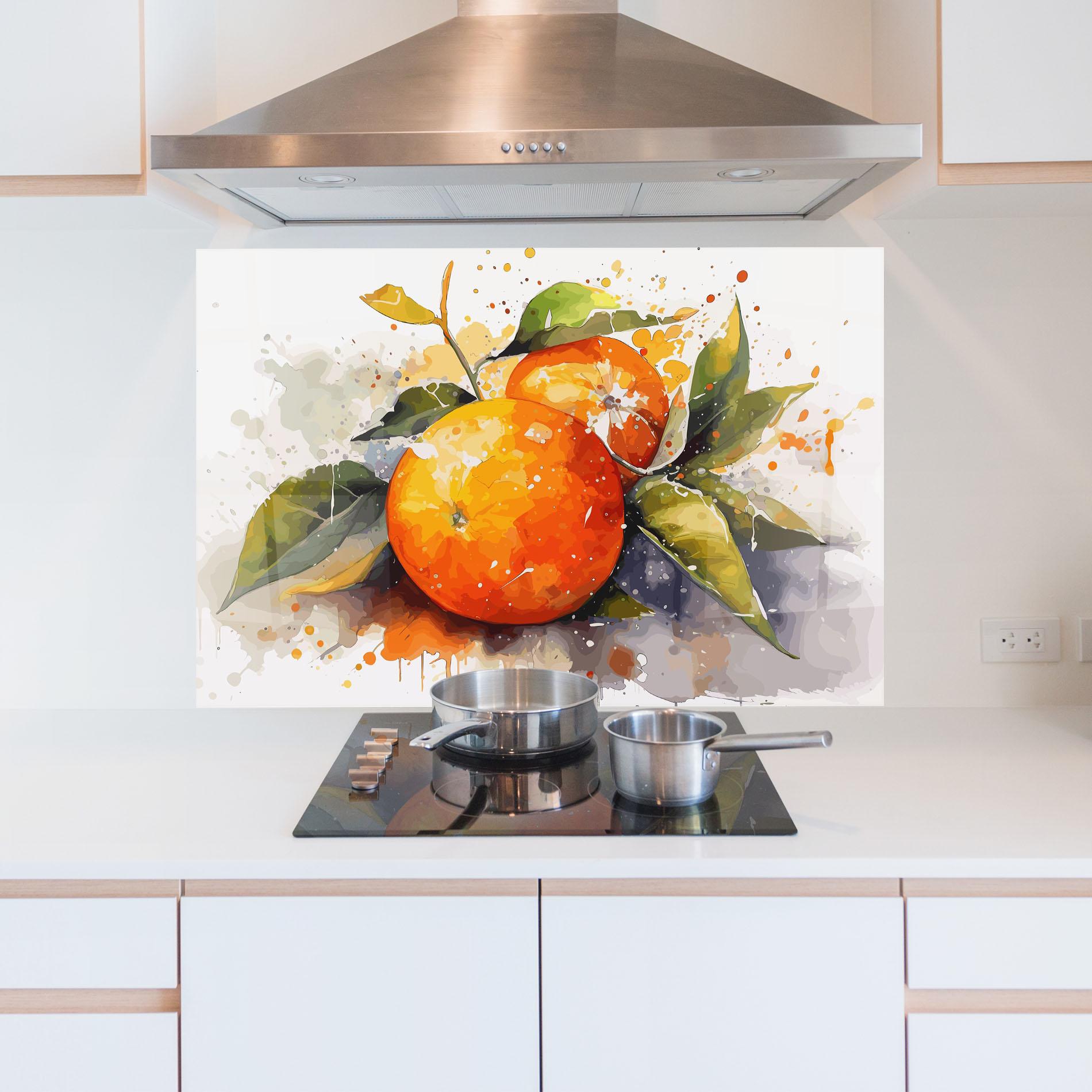 Küchenrückwand Glas Watercolor Orange mockup 5