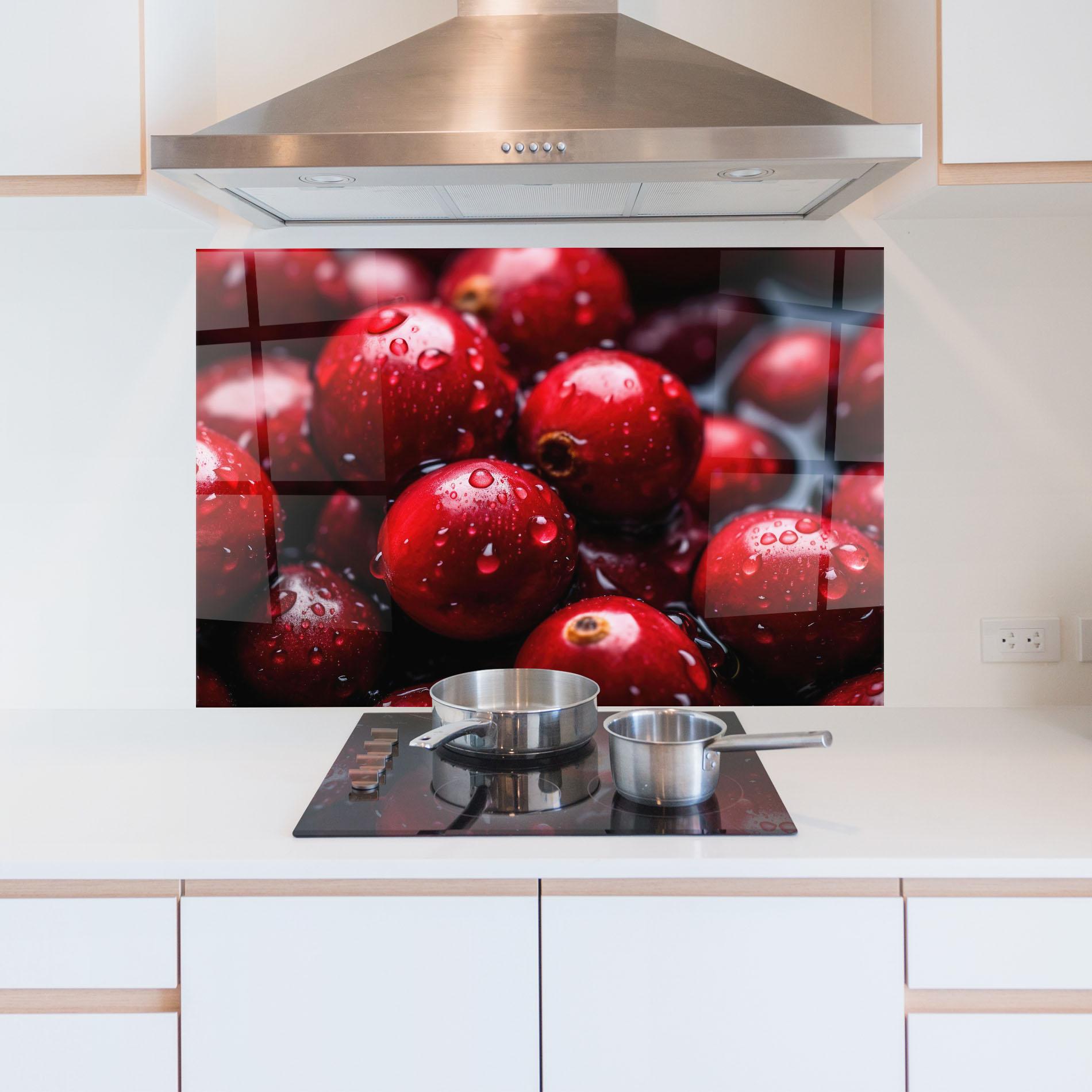 Küchenrückwand Glas Wet Cranberries mockup 5
