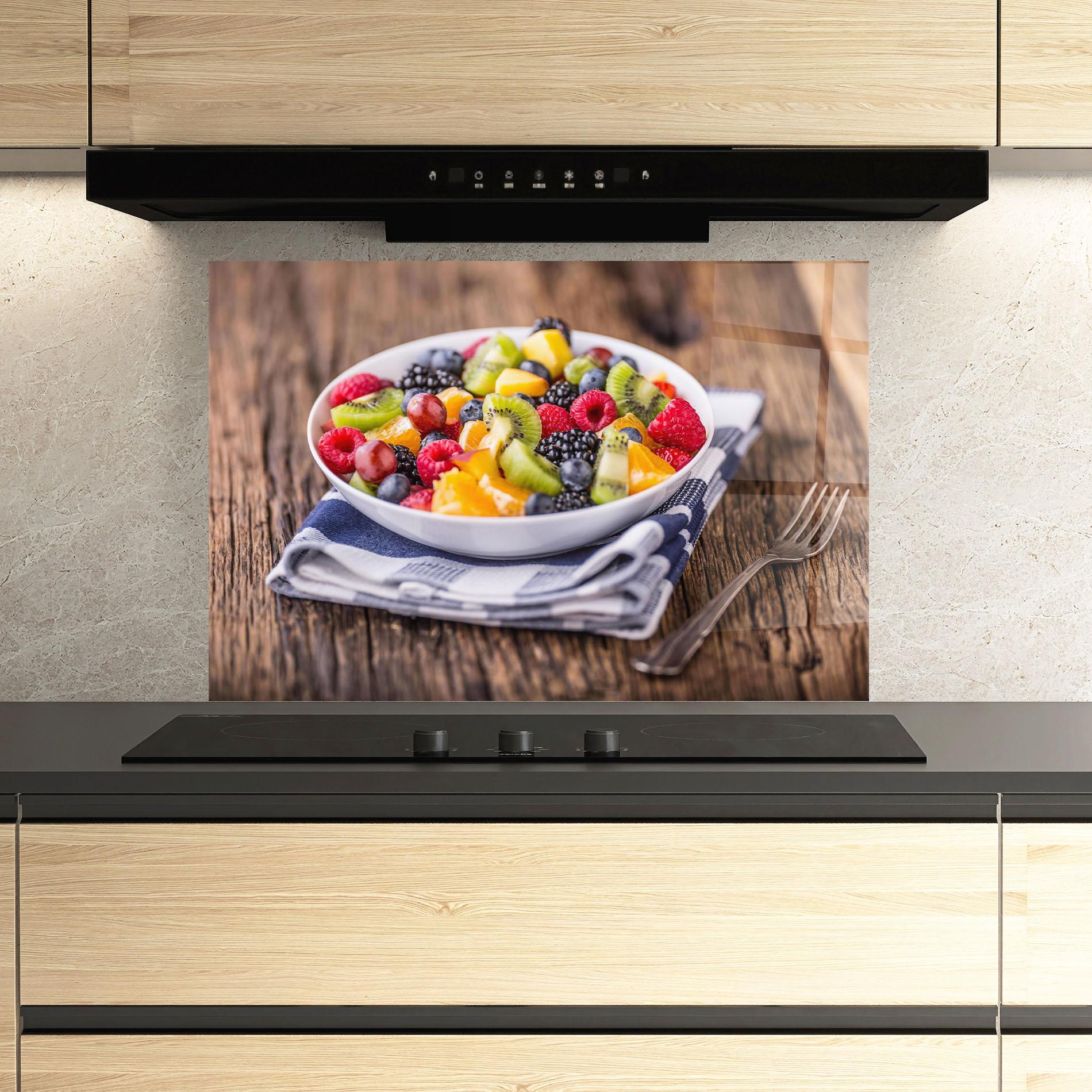 Küchenrückwand Glas Fruit Salad mockup 3
