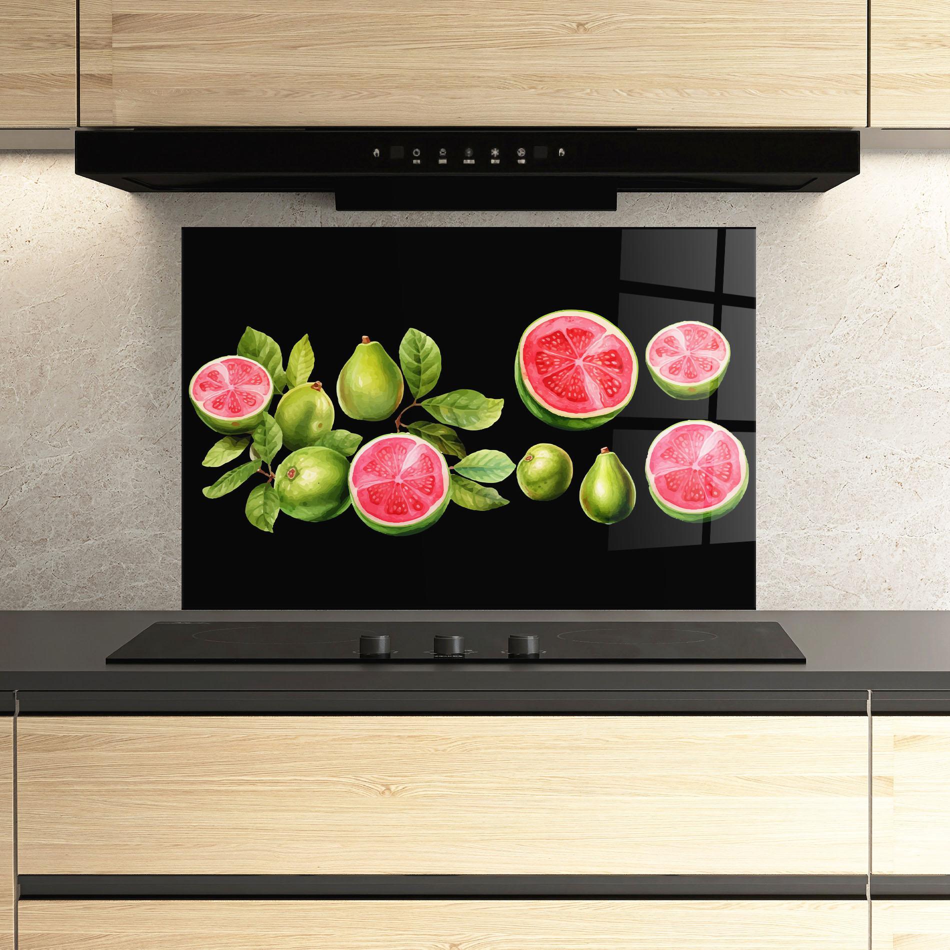 Küchenrückwand Glas Green Fruit mockup 3