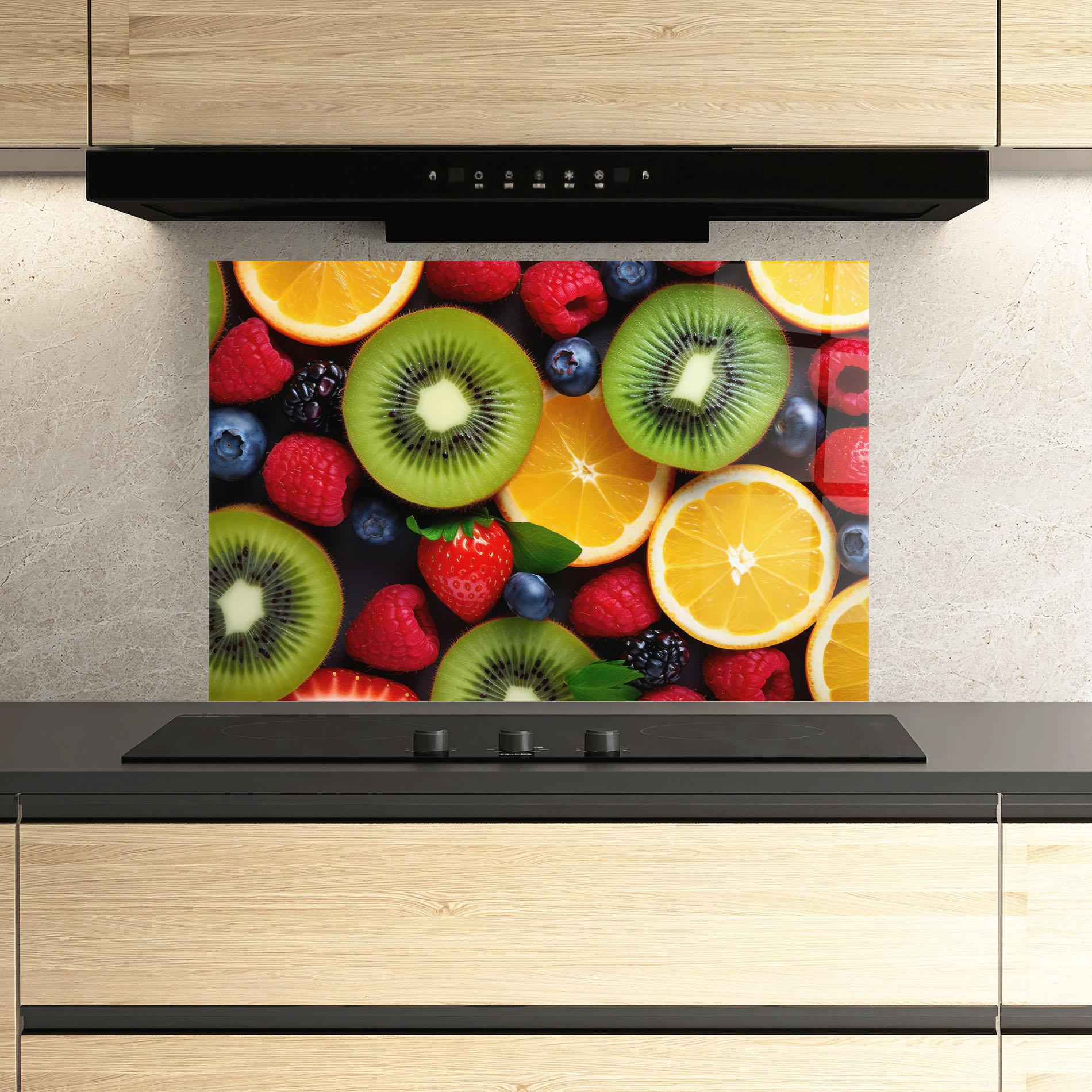 Küchenrückwand Glas Kiwi Fruit Mix mockup 3