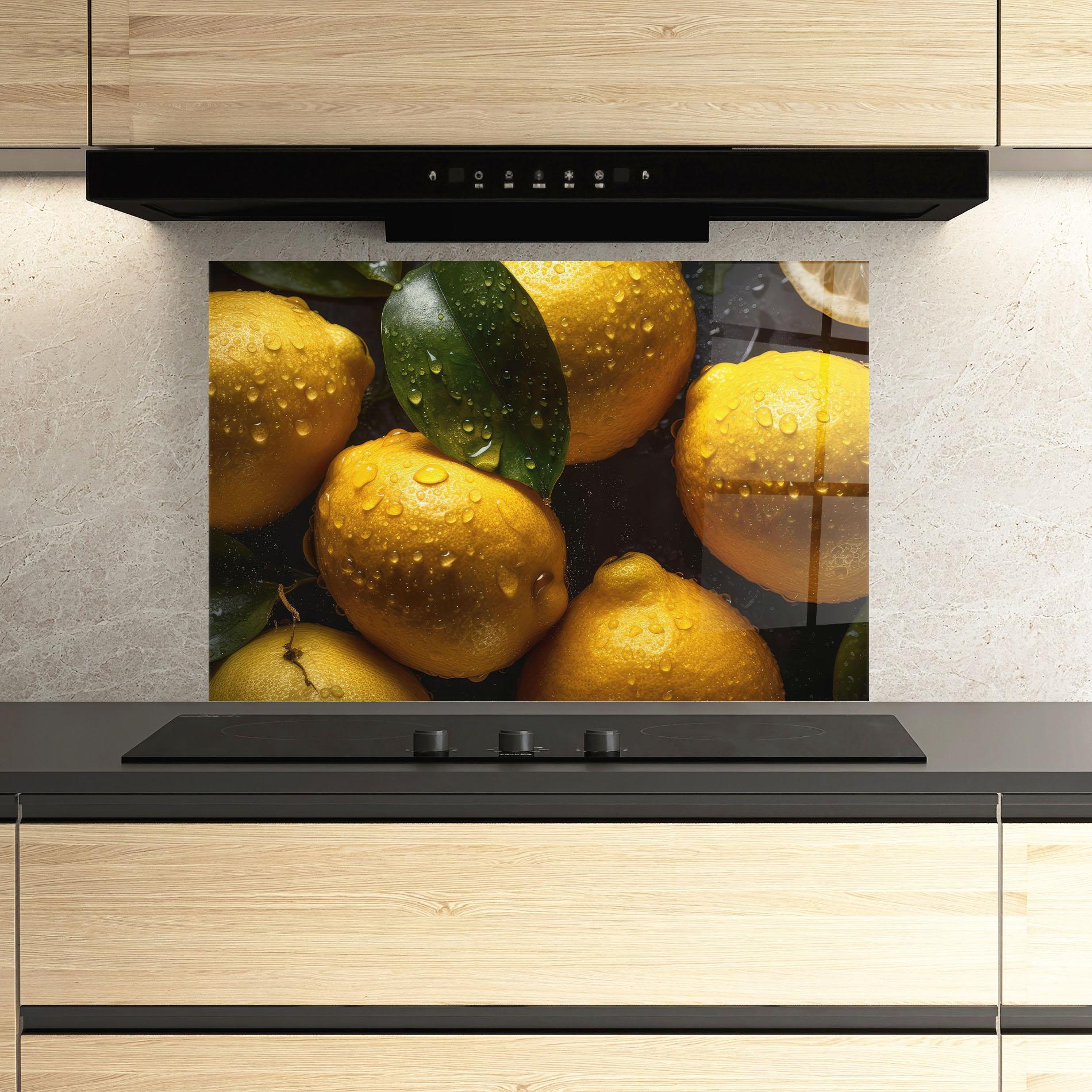 Küchenrückwand Glas Lemon After Rain mockup 3
