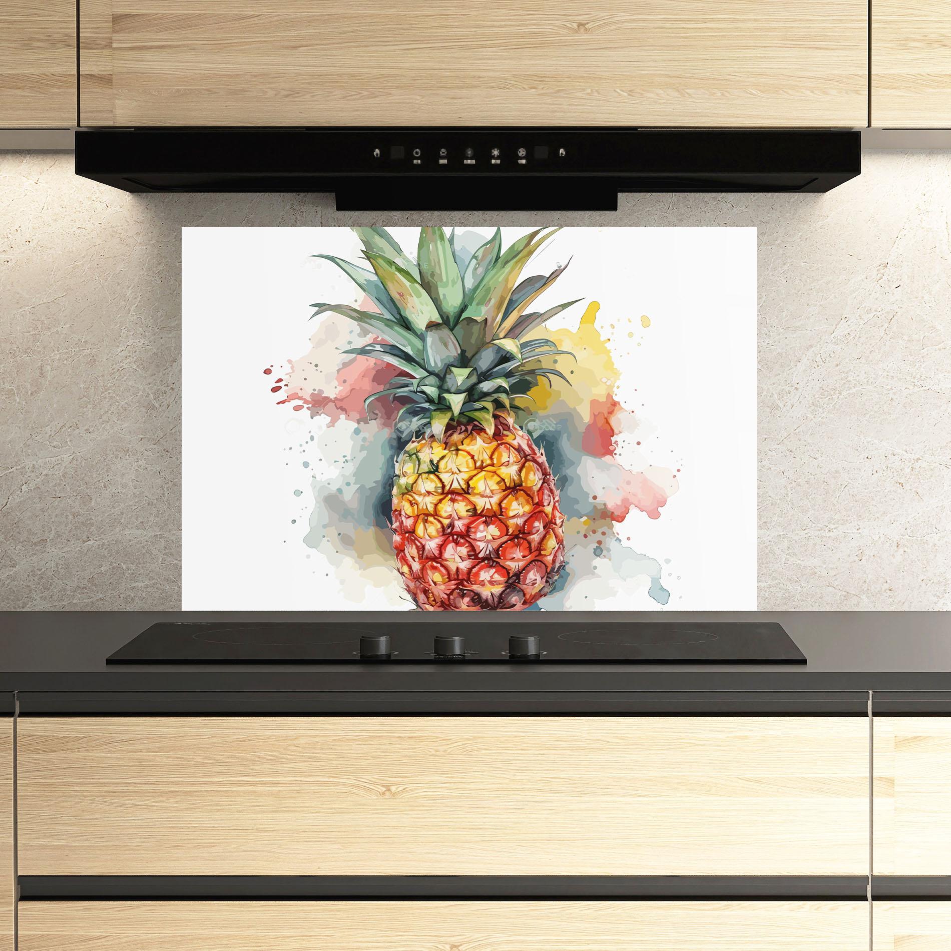 Küchenrückwand Glas Pineapple Art mockup 3