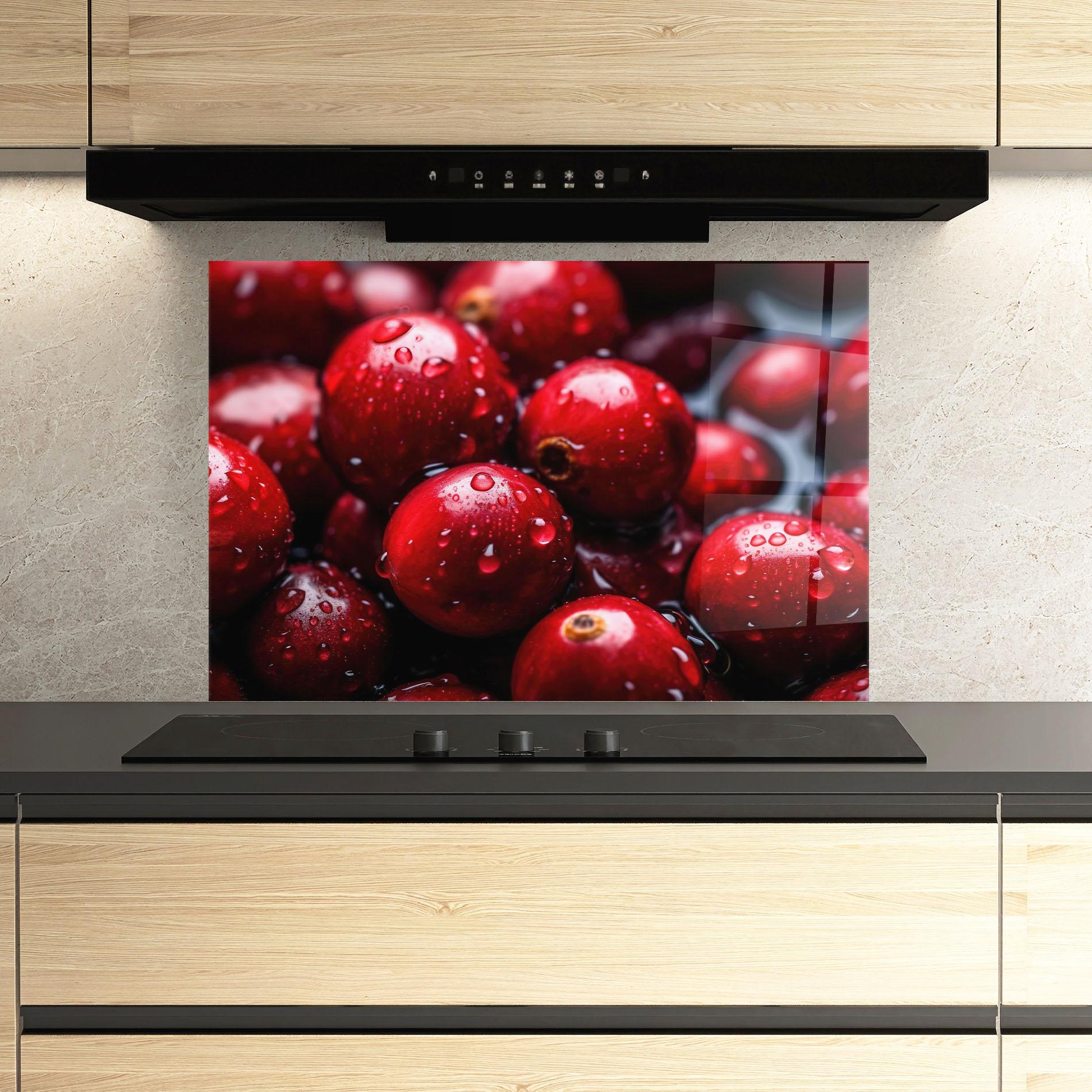 Küchenrückwand Glas Wet Cranberries mockup 3