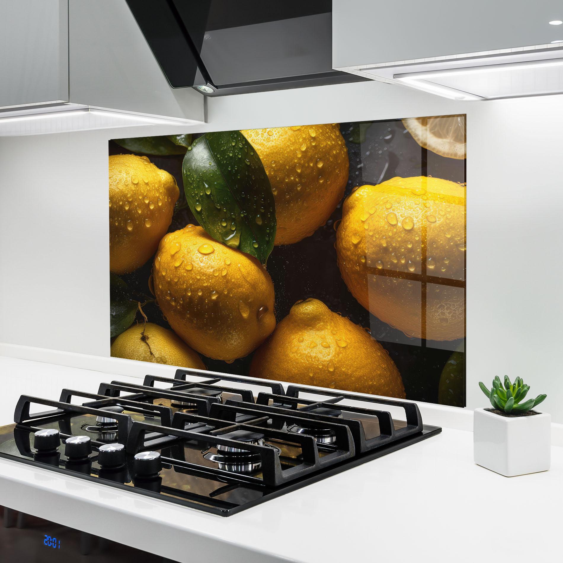Küchenrückwand Glas Lemon After Rain mockup 6
