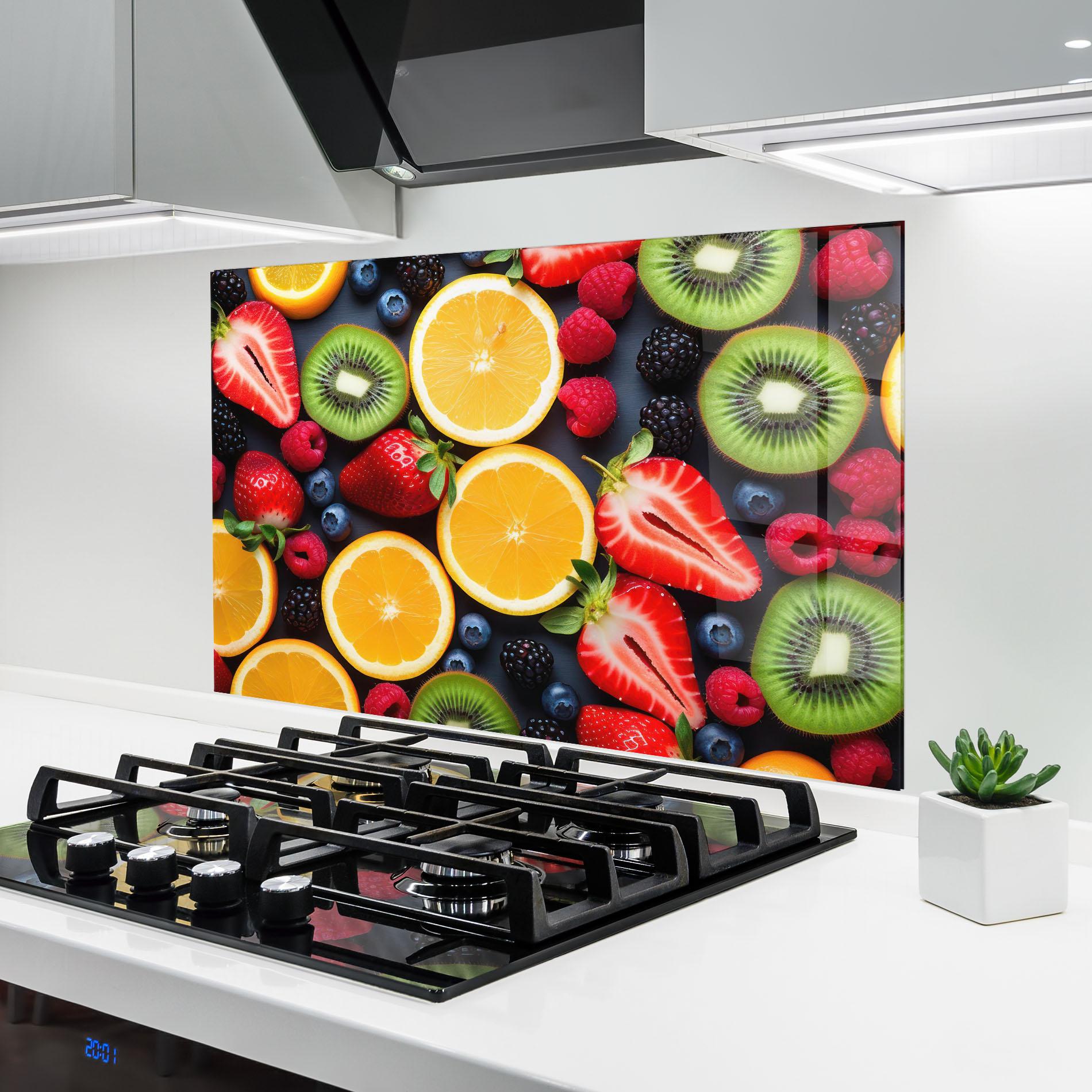 Küchenrückwand Glas Orange Fruit Mix mockup 6