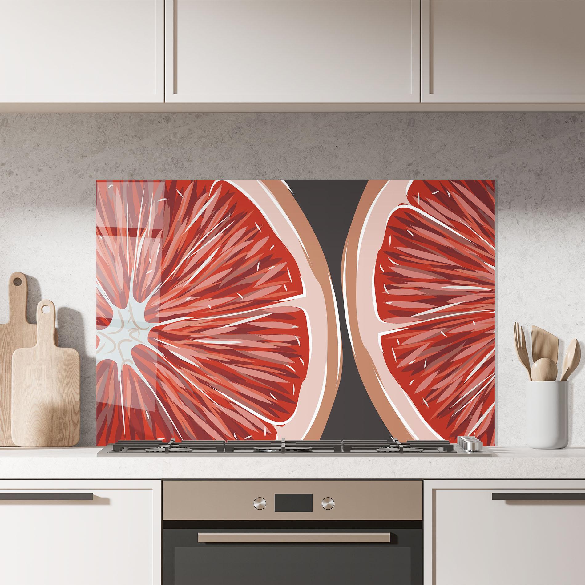 Küchenrückwand Glas Grapefruit Close Up mockup 7