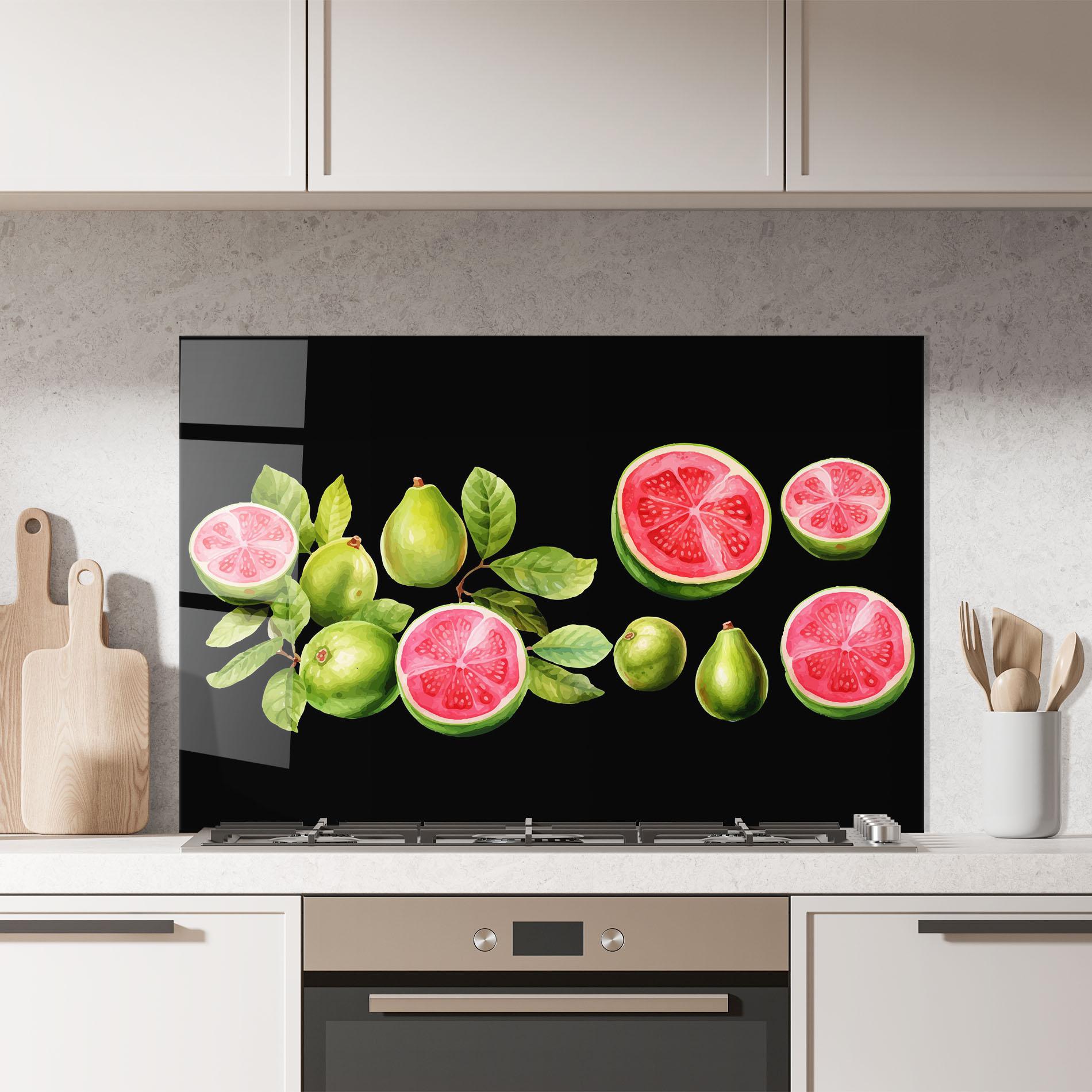 Küchenrückwand Glas Green Fruit mockup 7