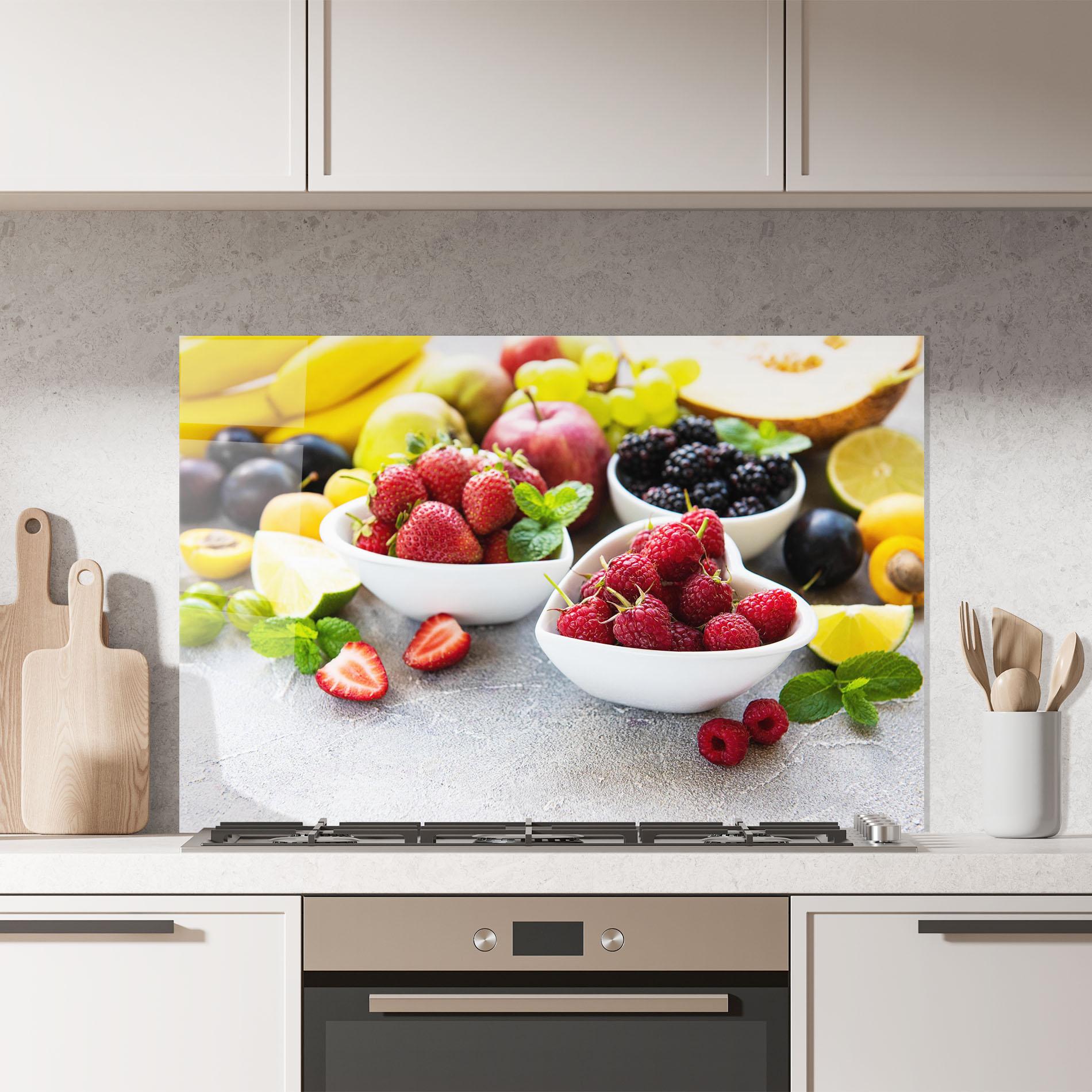 Küchenrückwand Glas Heart Fresh Fruits mockup 7