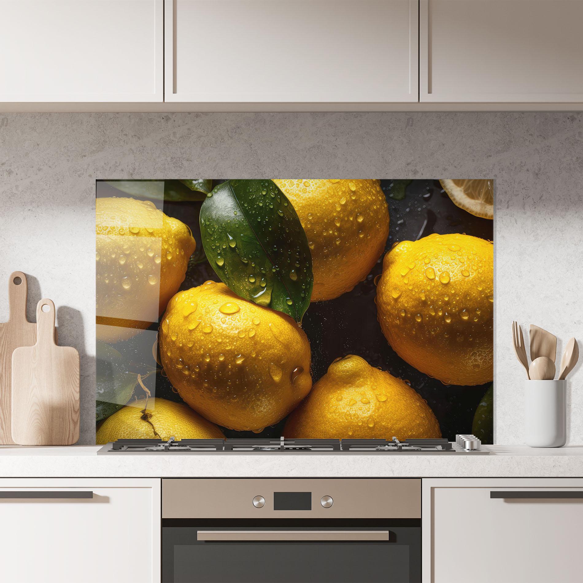 Küchenrückwand Glas Lemon After Rain mockup 7