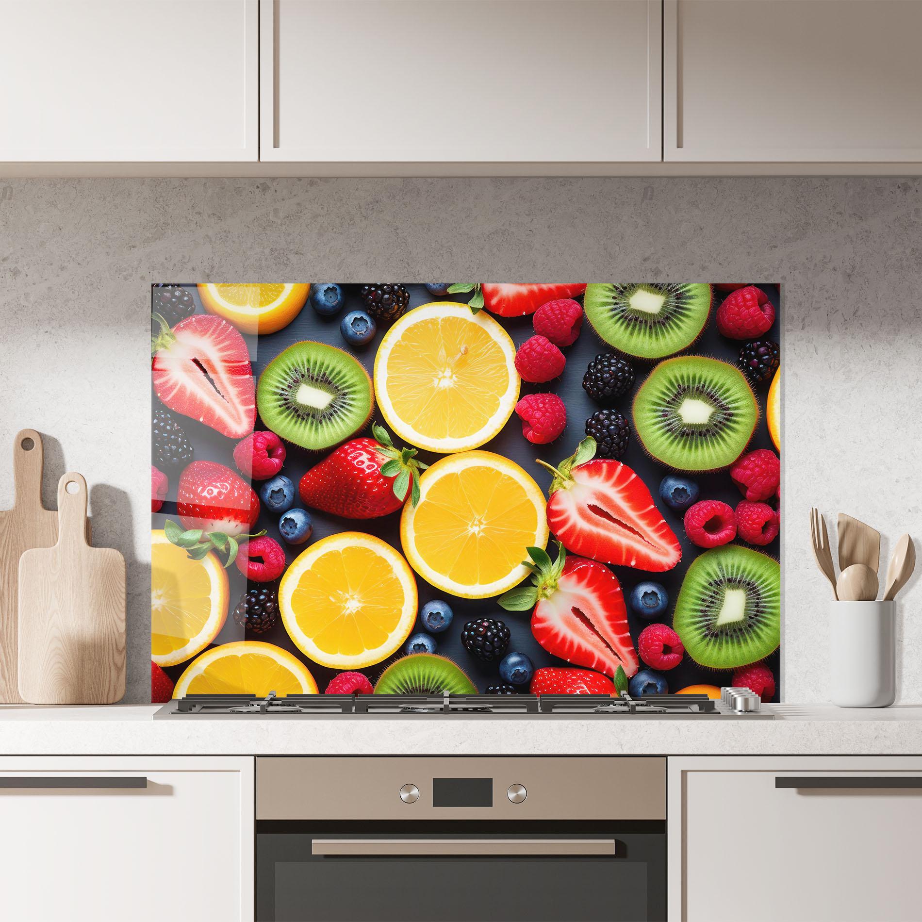 Küchenrückwand Glas Orange Fruit Mix mockup 7