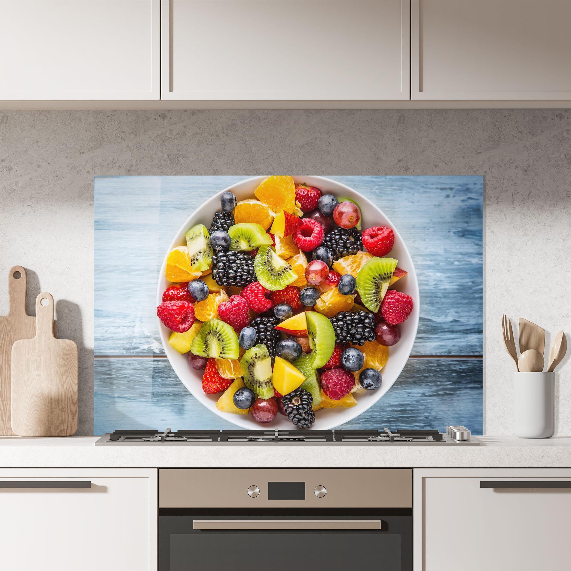 Küchenrückwand Glas Tropical Fruit Salad mockup 7