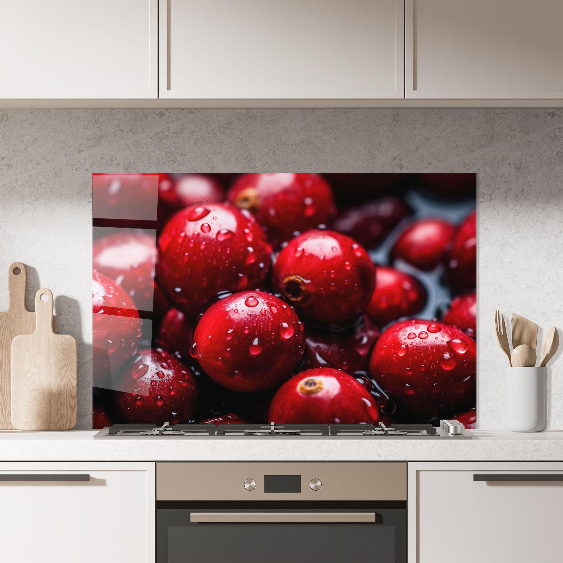 Küchenrückwand Glas Wet Cranberries mockup 7