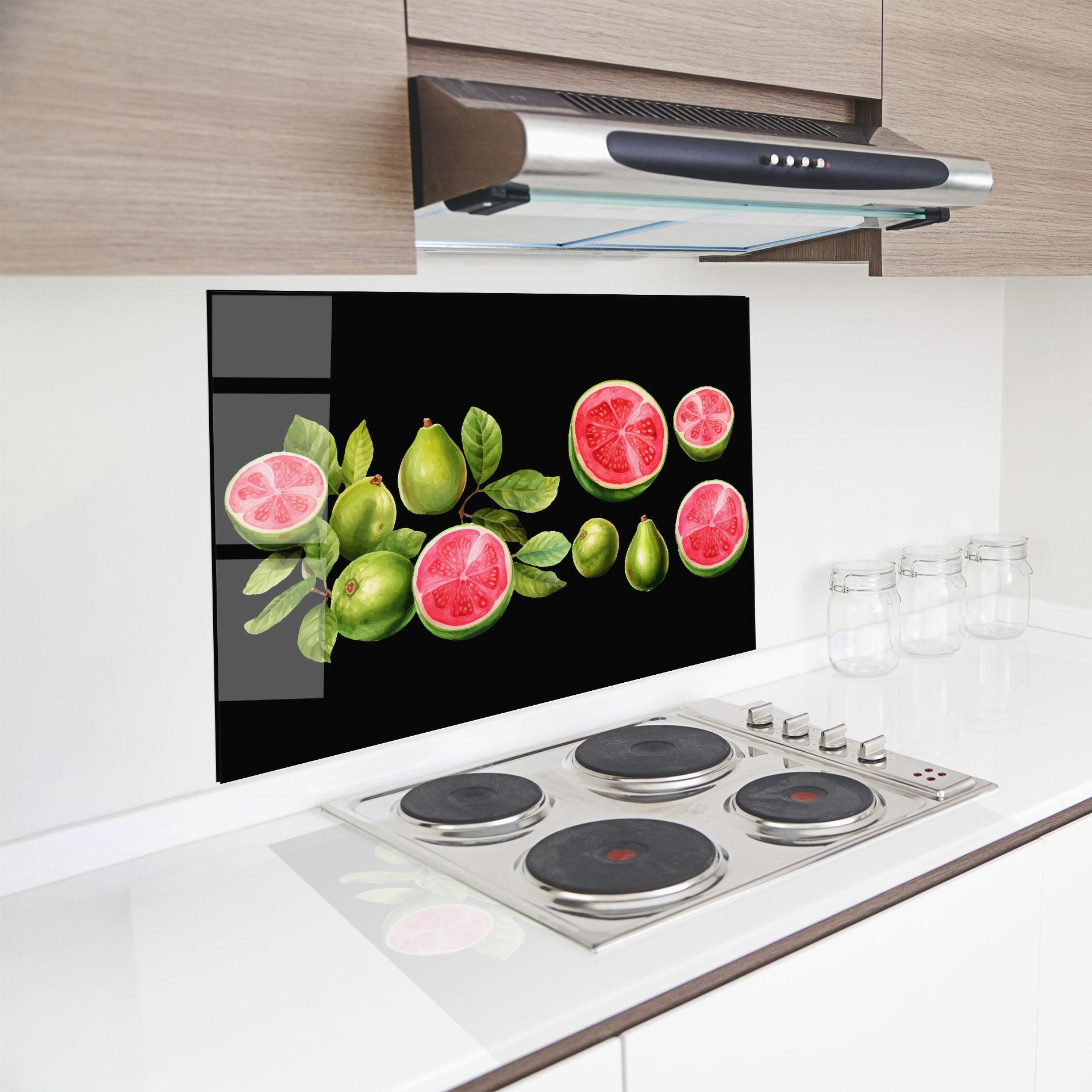 Küchenrückwand Glas Green Fruit mockup 8