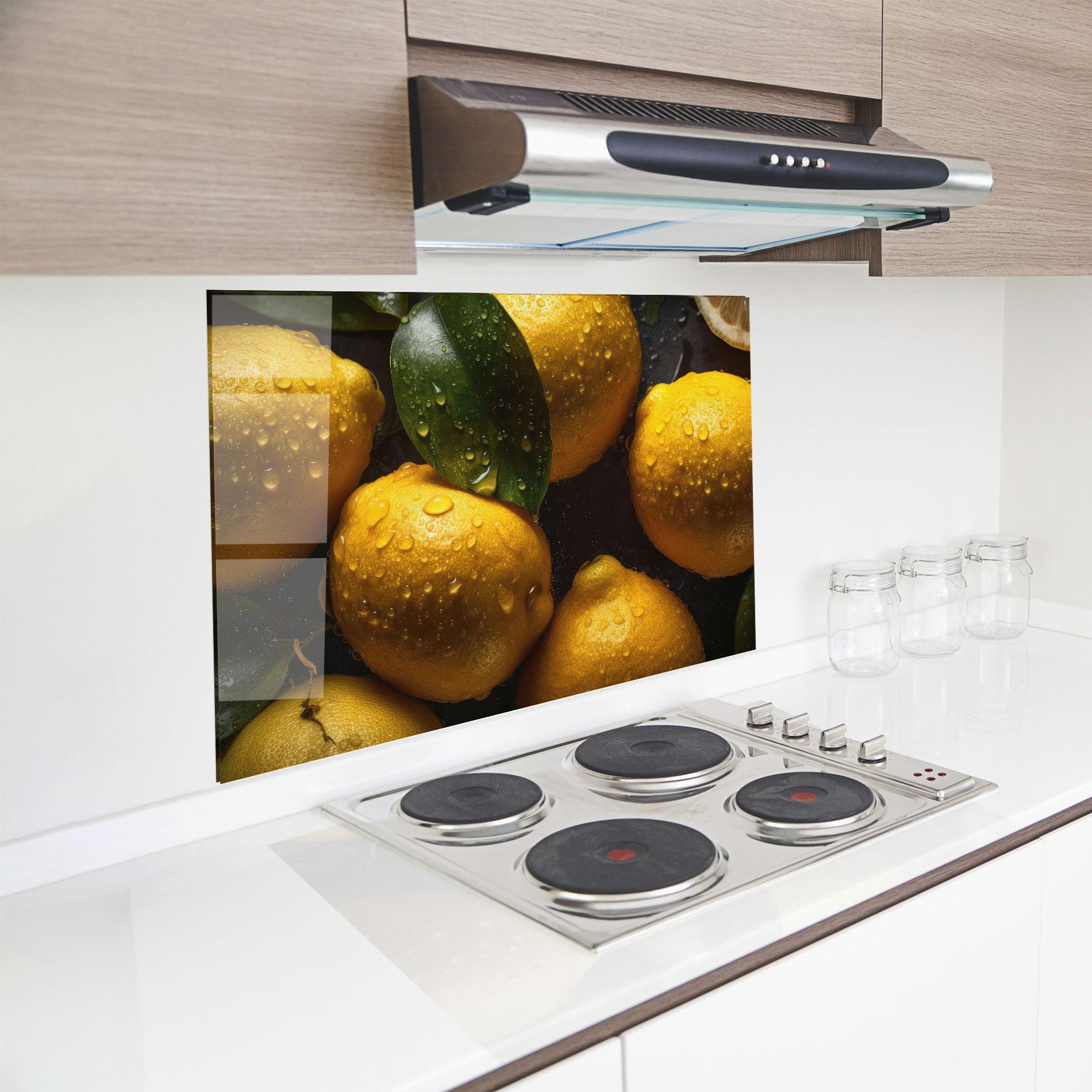 Küchenrückwand Glas Lemon After Rain mockup 8