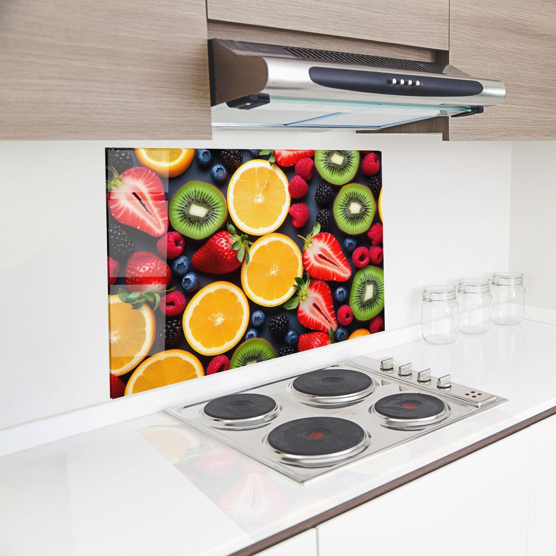 Küchenrückwand Glas Orange Fruit Mix mockup 8
