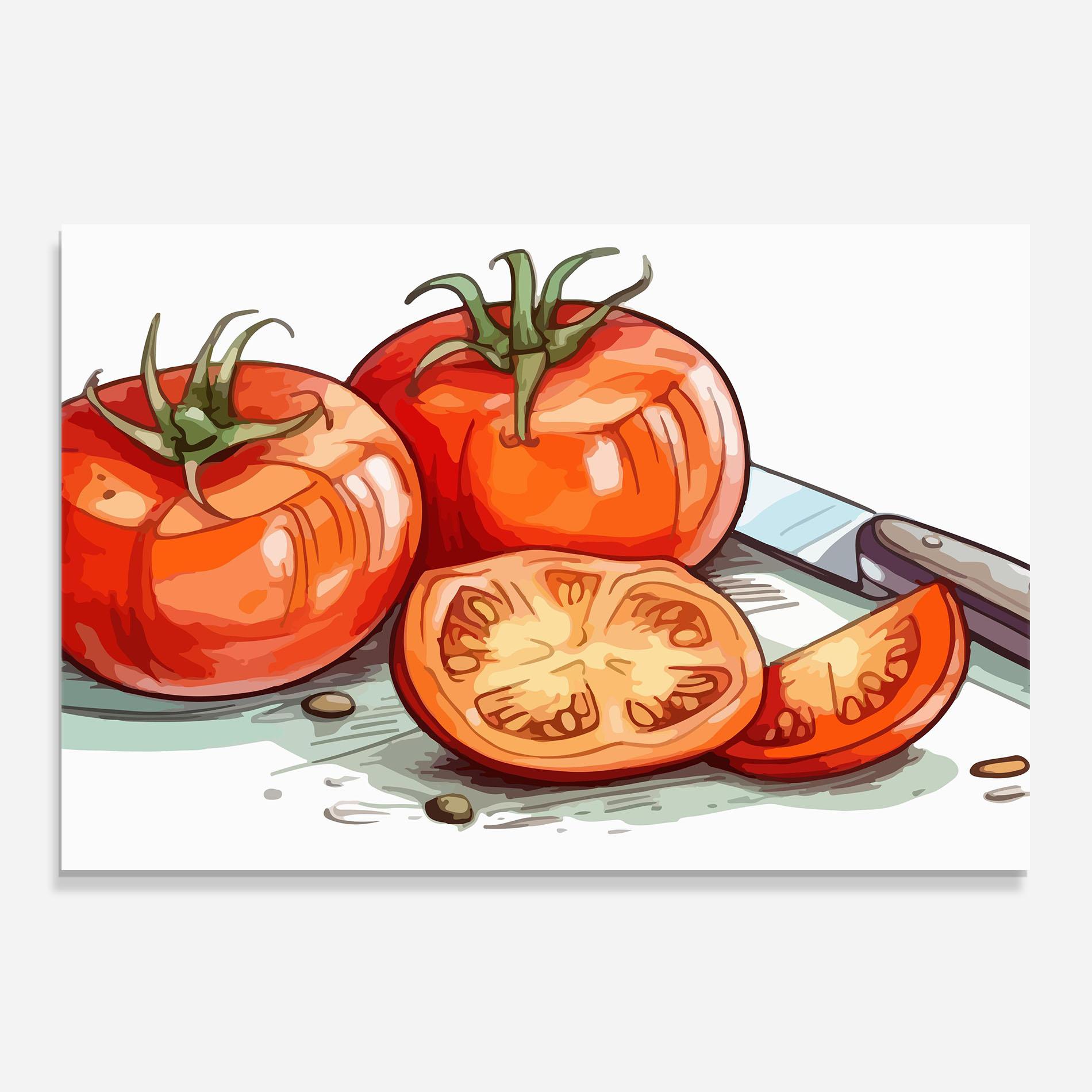 Küchenrückwand Glas Drawing Tomato Art mockup 0