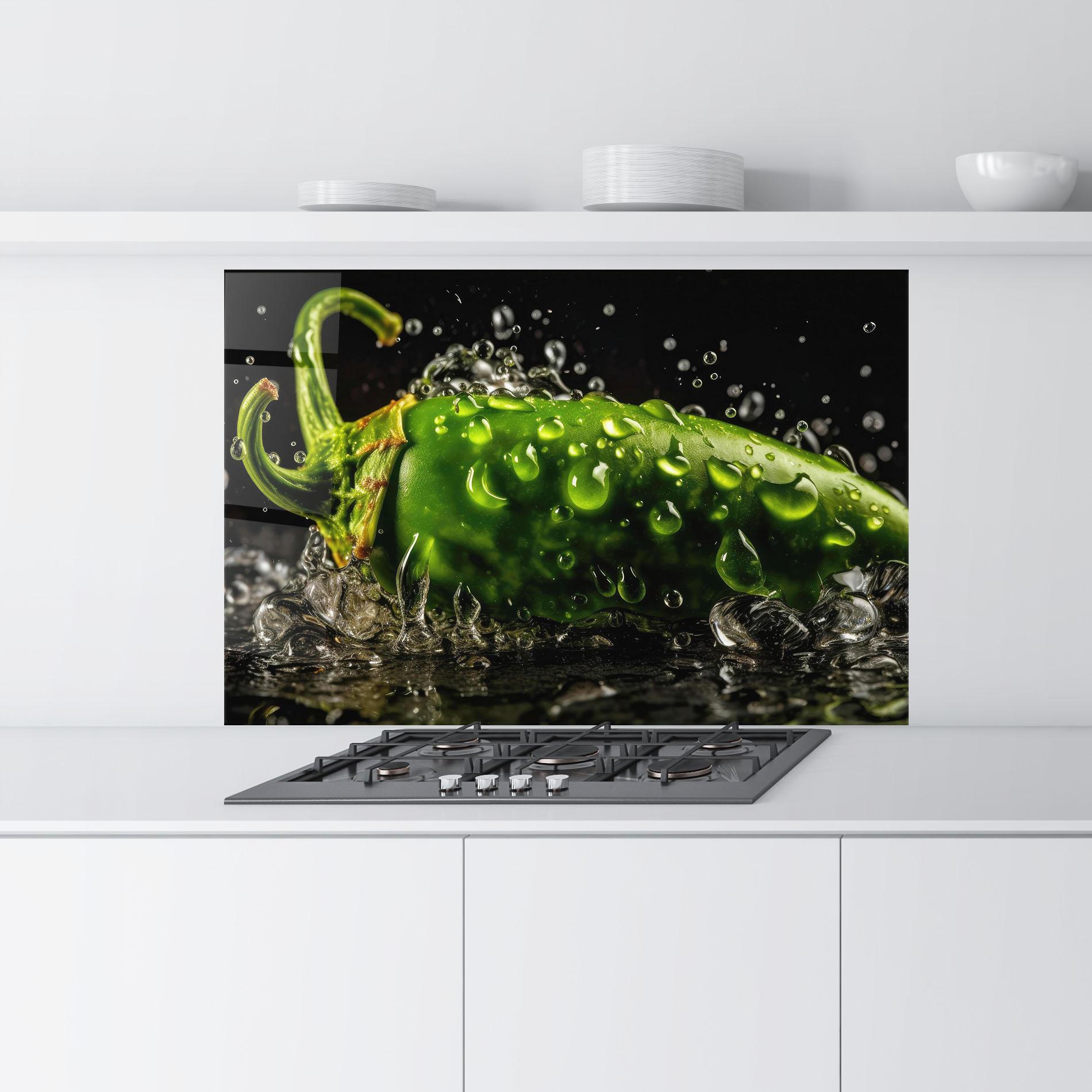 Küchenrückwand Glas Chili Splash mockup 9