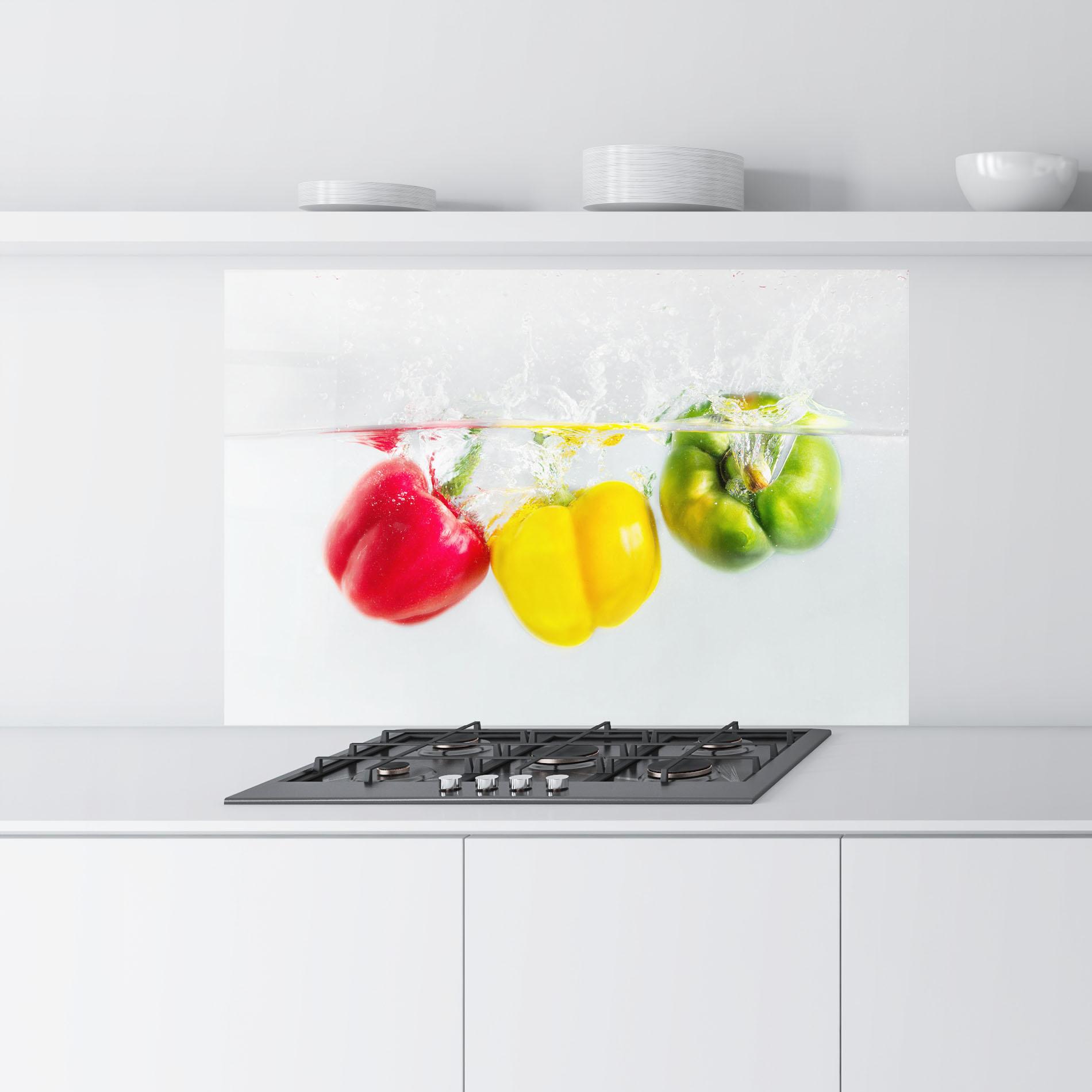 Küchenrückwand Glas Colorful Bellpepper mockup 9