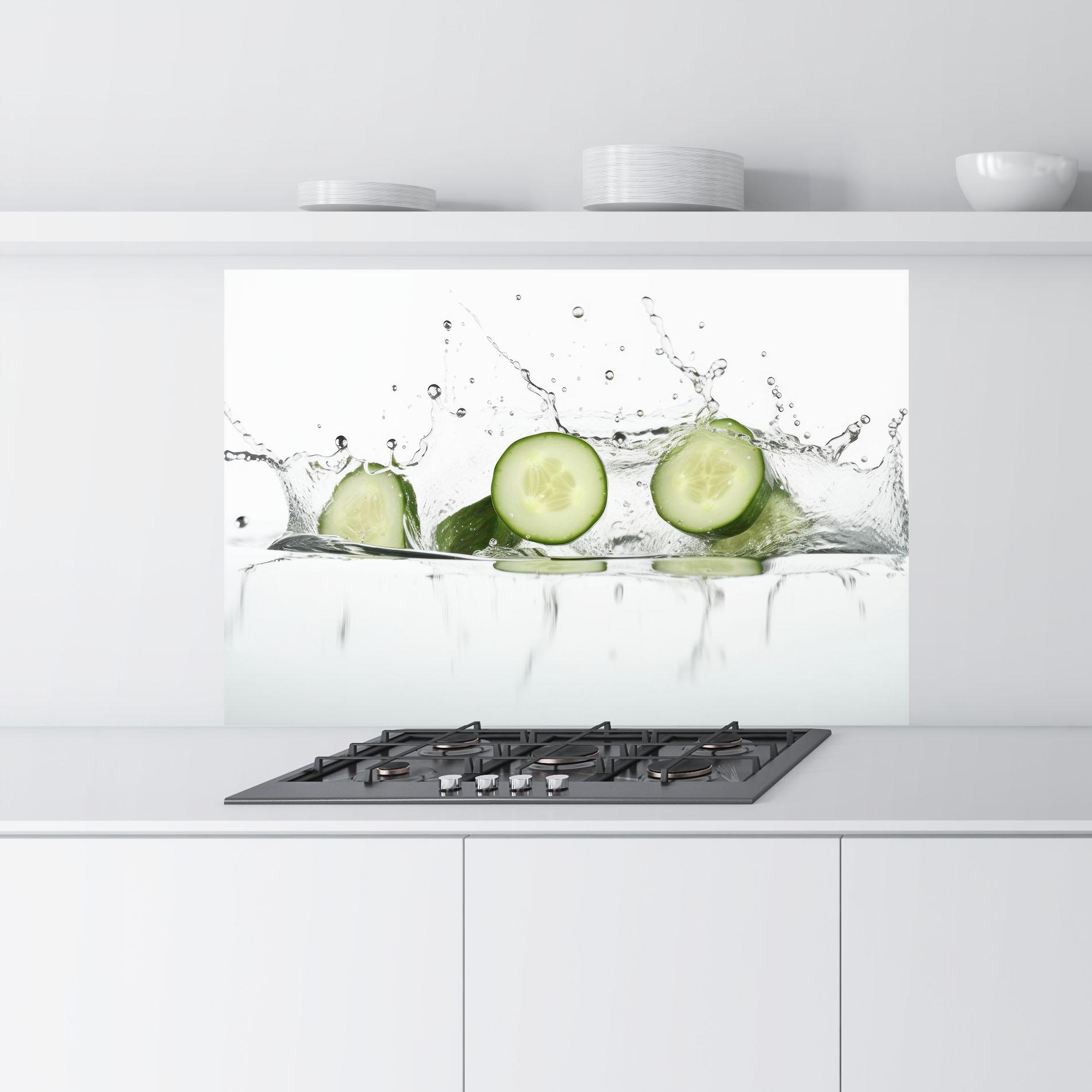 Küchenrückwand Glas Cucumber Cool Splash mockup 9
