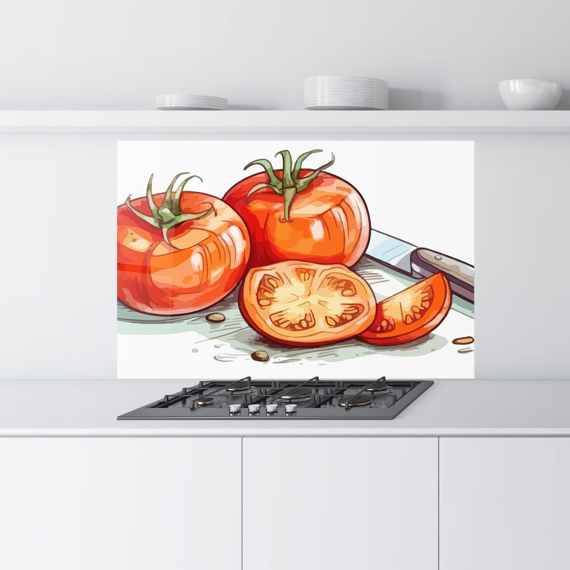 Küchenrückwand Glas Drawing Tomato Art mockup 9