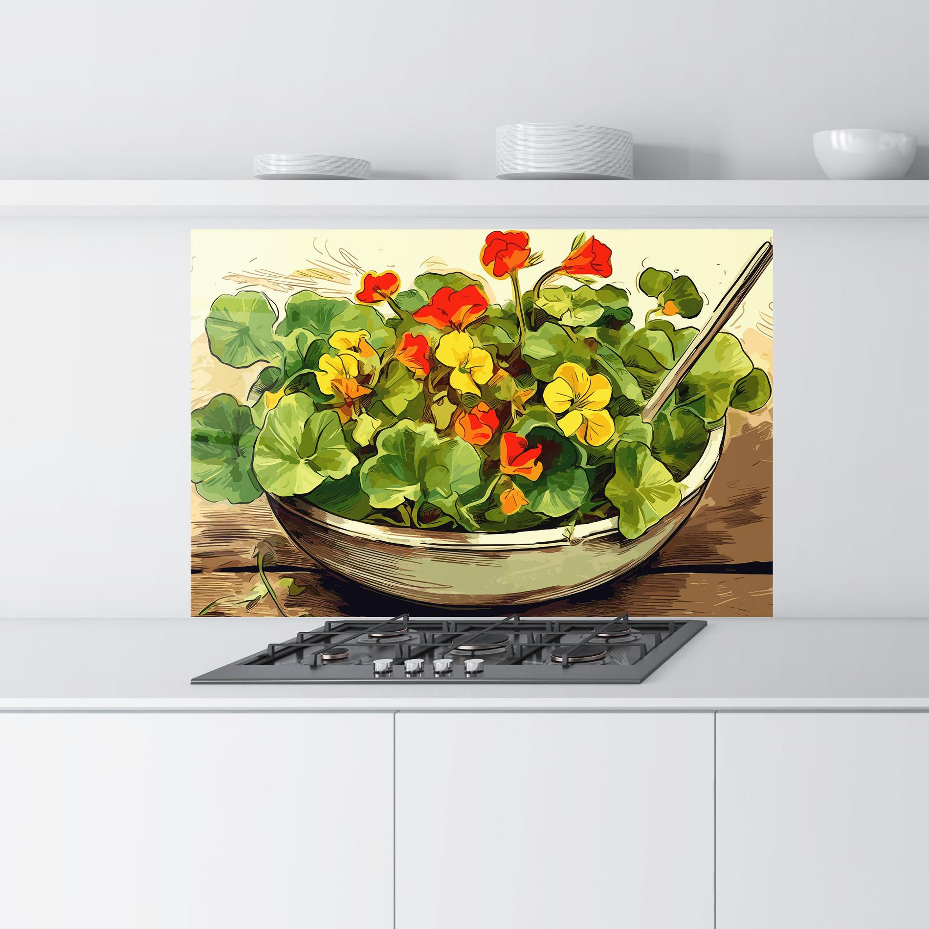 Küchenrückwand Glas Flower Food mockup 9