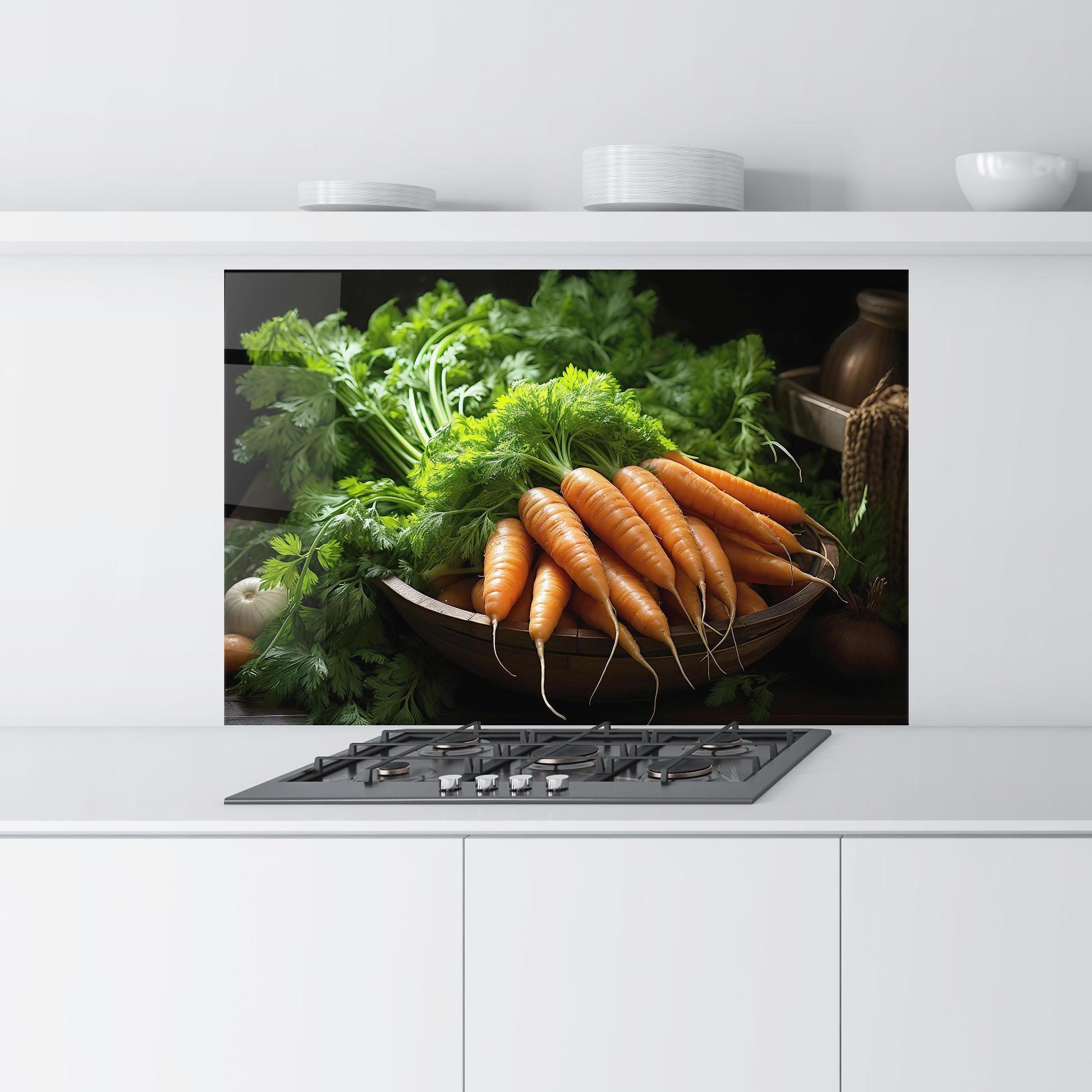 Küchenrückwand Glas Fresh Carrots Basket mockup 9