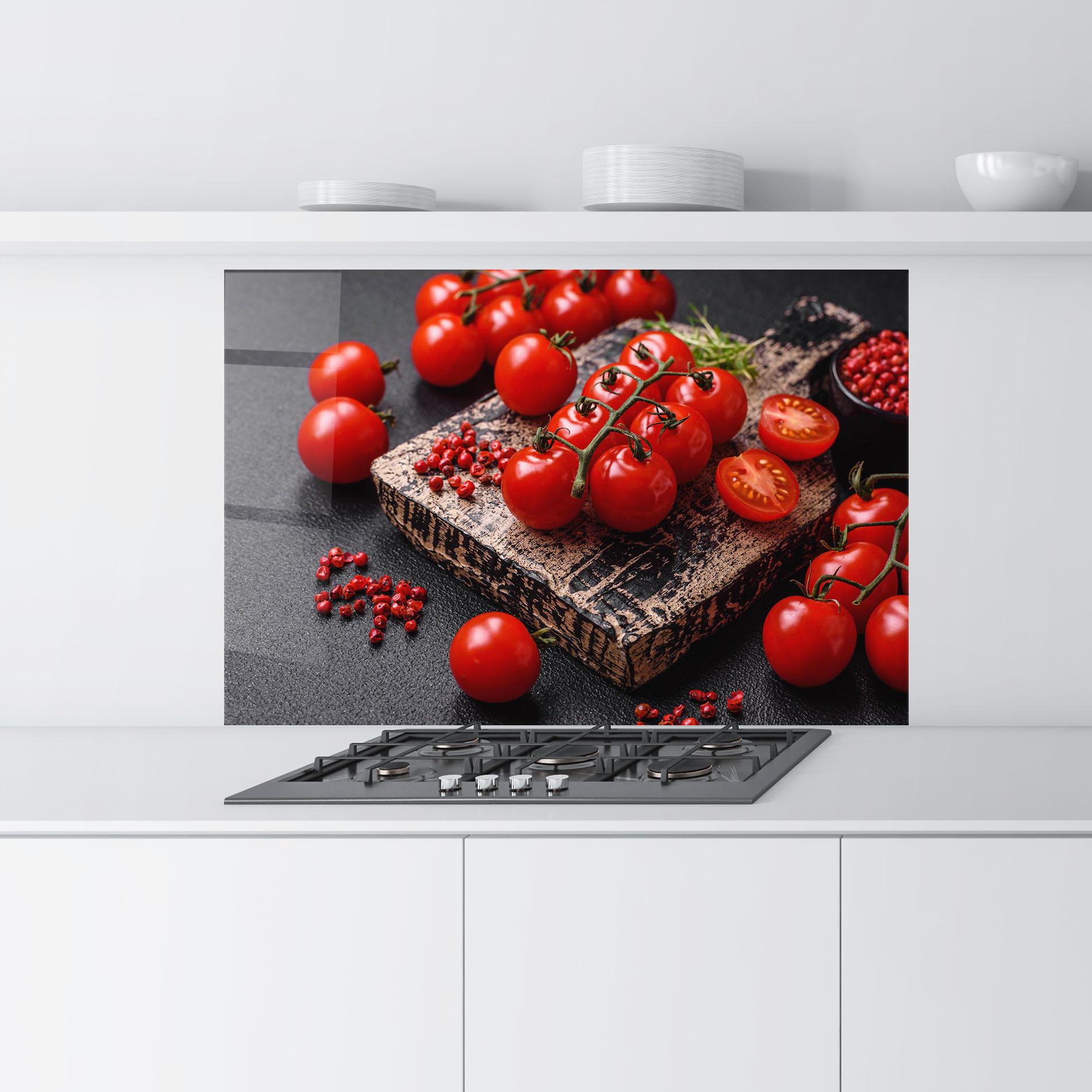 Küchenrückwand Glas Fresh Cherry Tomatoes mockup 9