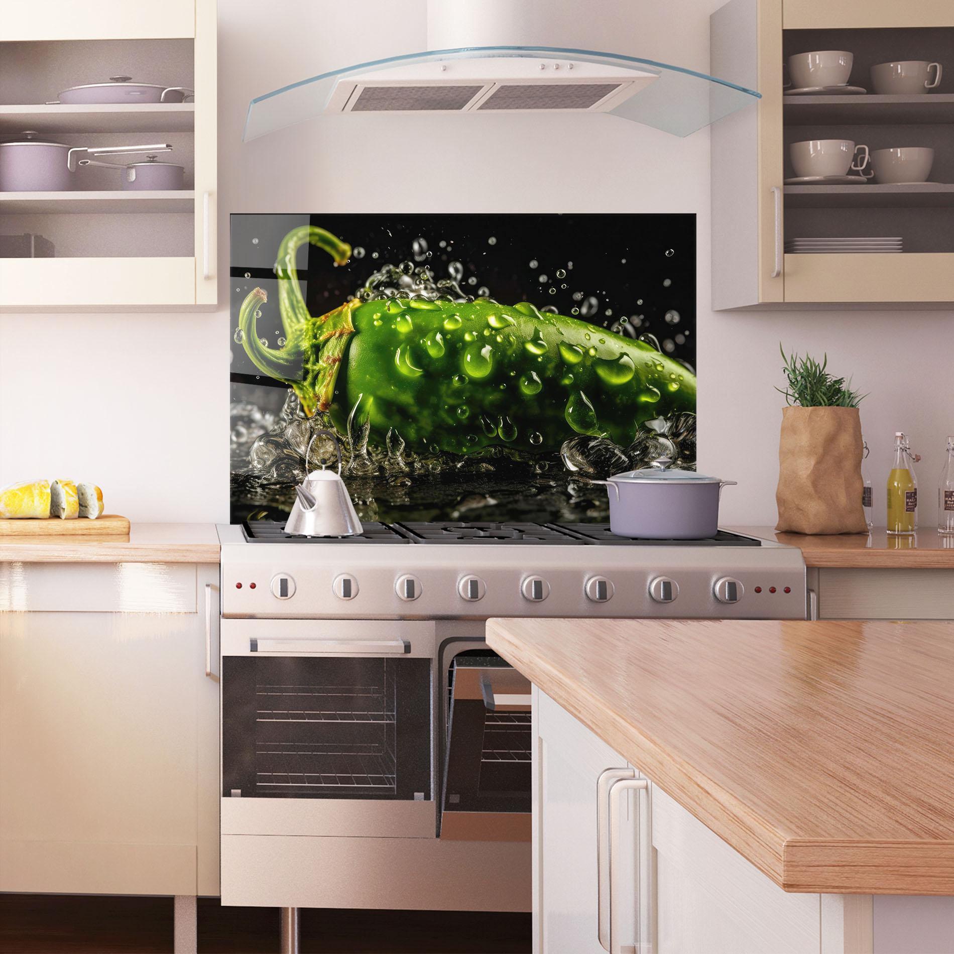 Küchenrückwand Glas Chili Splash mockup 1