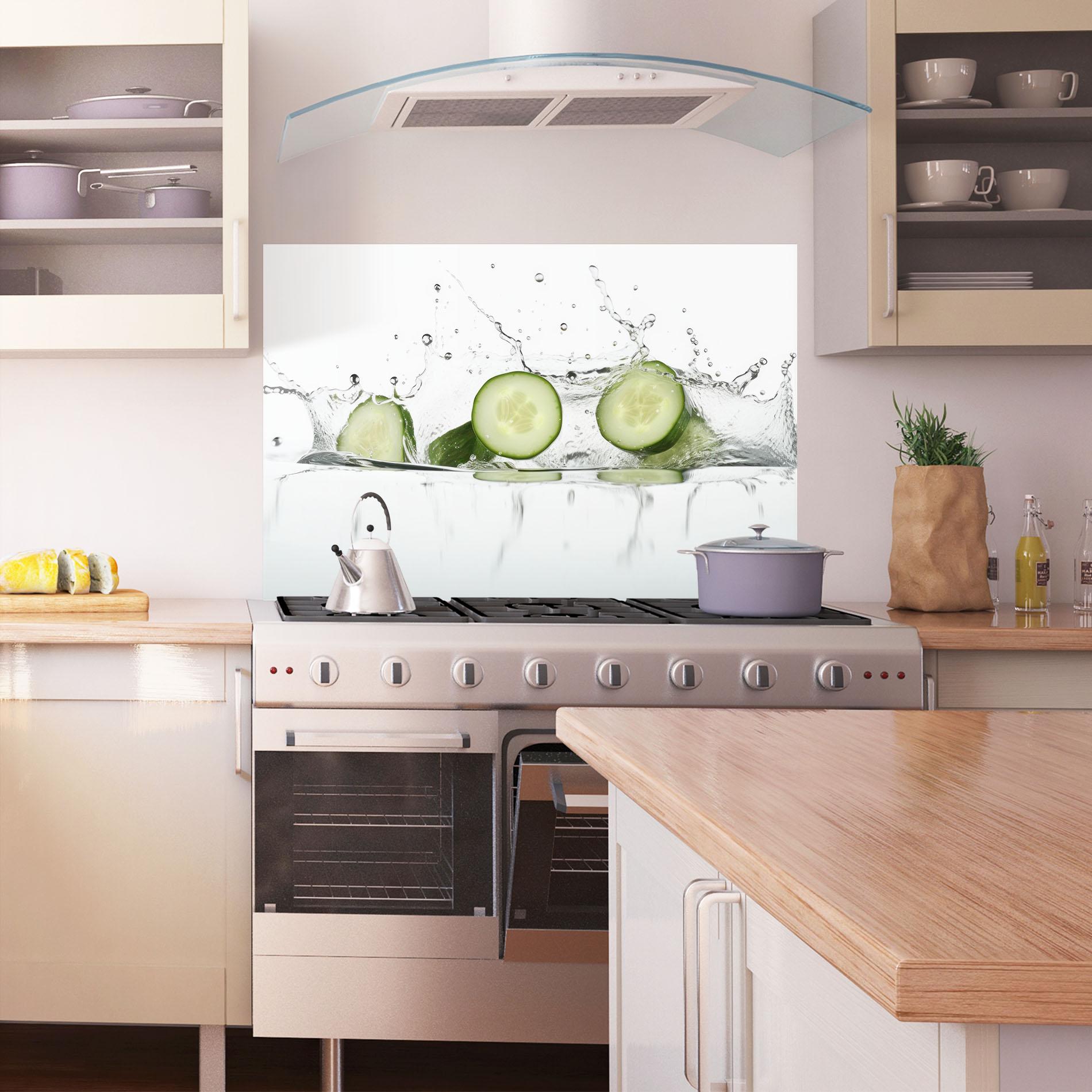 Küchenrückwand Glas Cucumber Cool Splash mockup 1