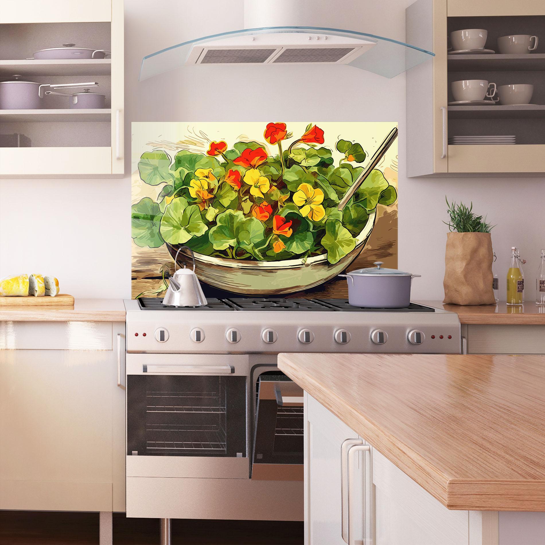 Küchenrückwand Glas Flower Food mockup 1