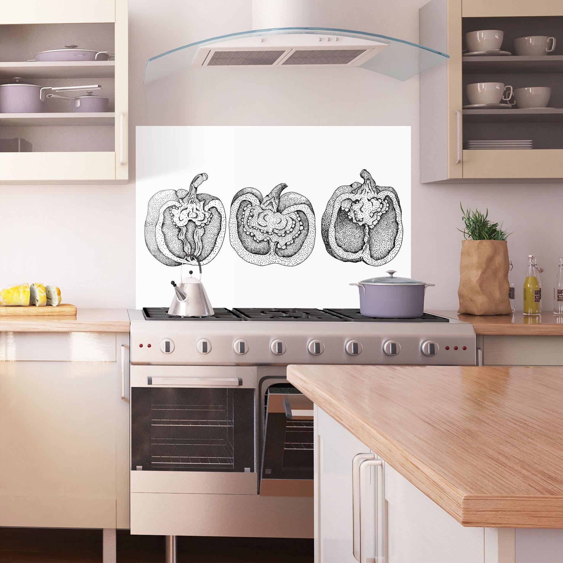 Küchenrückwand Glas Pepper Black Art mockup 1
