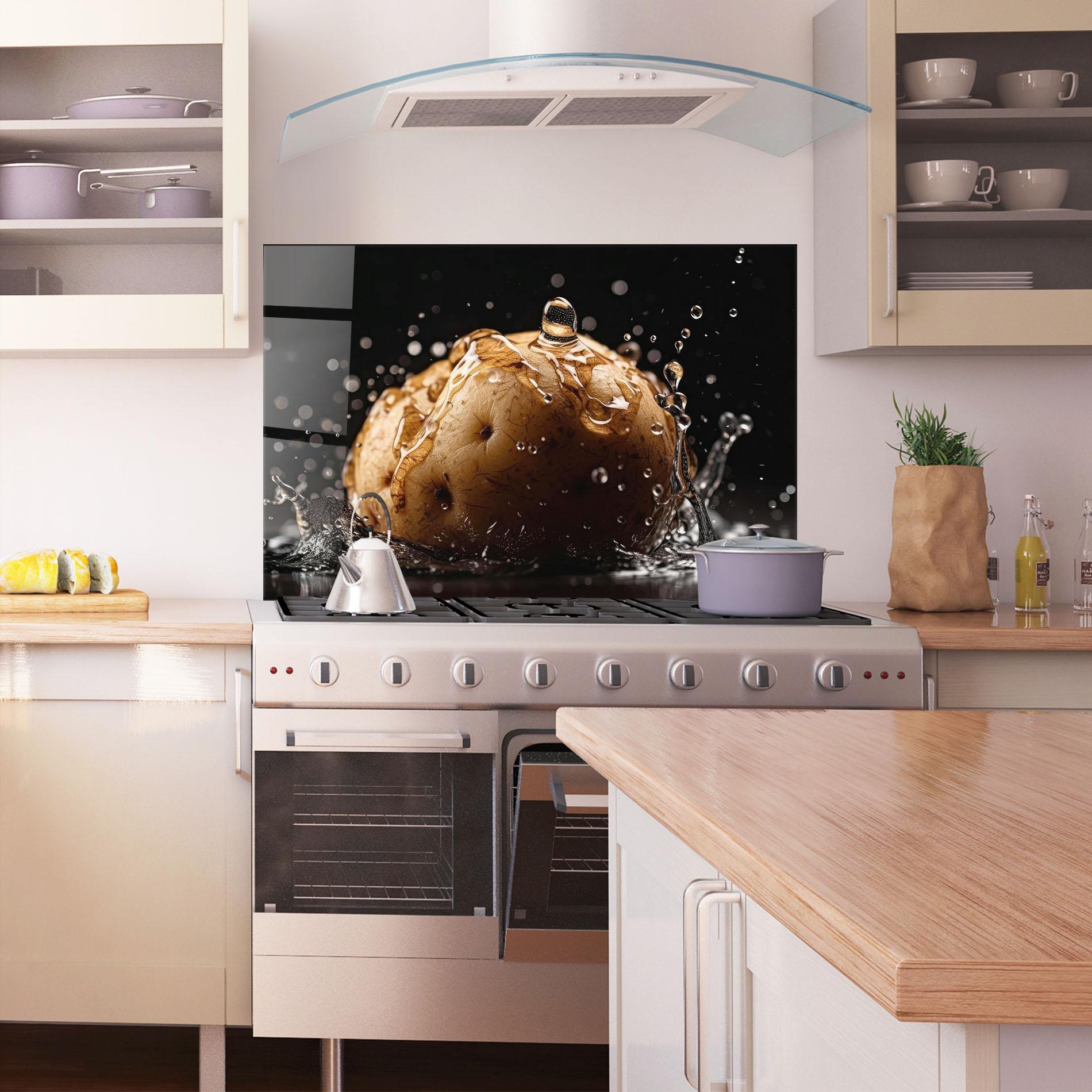 Küchenrückwand Glas Potato Splash mockup 1