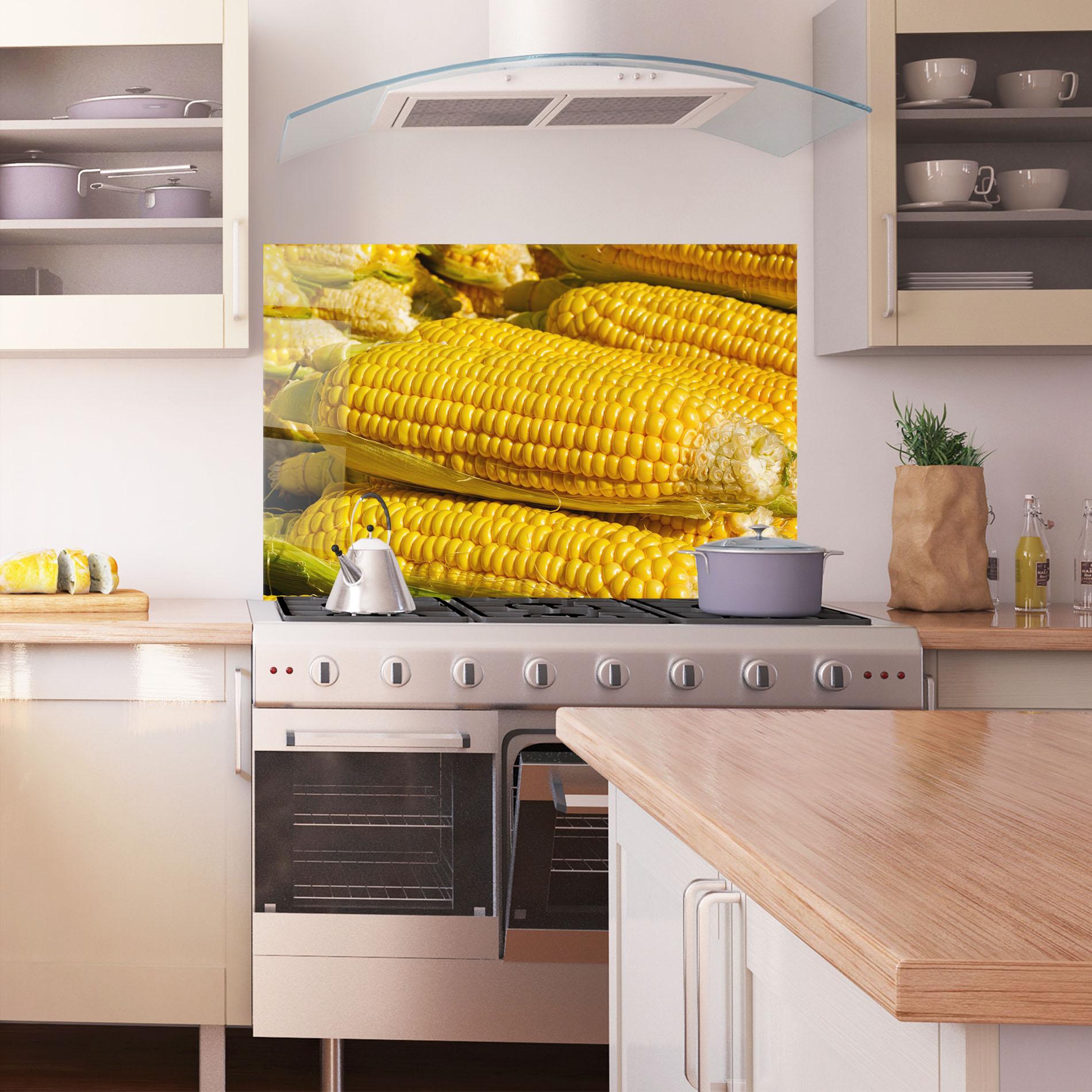 Küchenrückwand Glas Strong Yellow Corn mockup 1