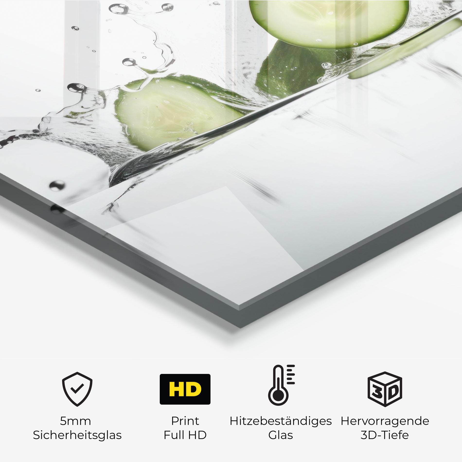 Küchenrückwand Glas Cucumber Cool Splash mockup 2