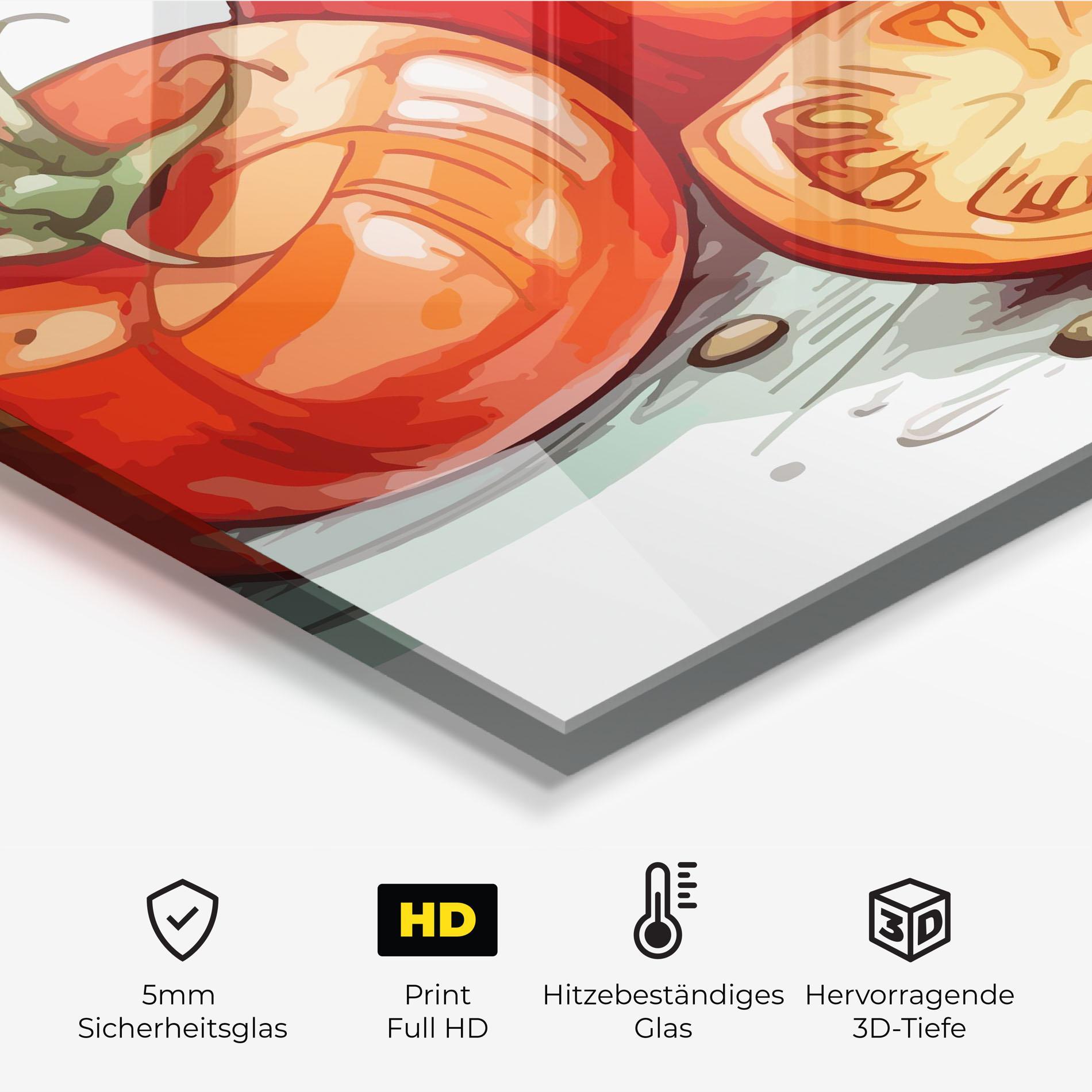 Küchenrückwand Glas Drawing Tomato Art mockup 2