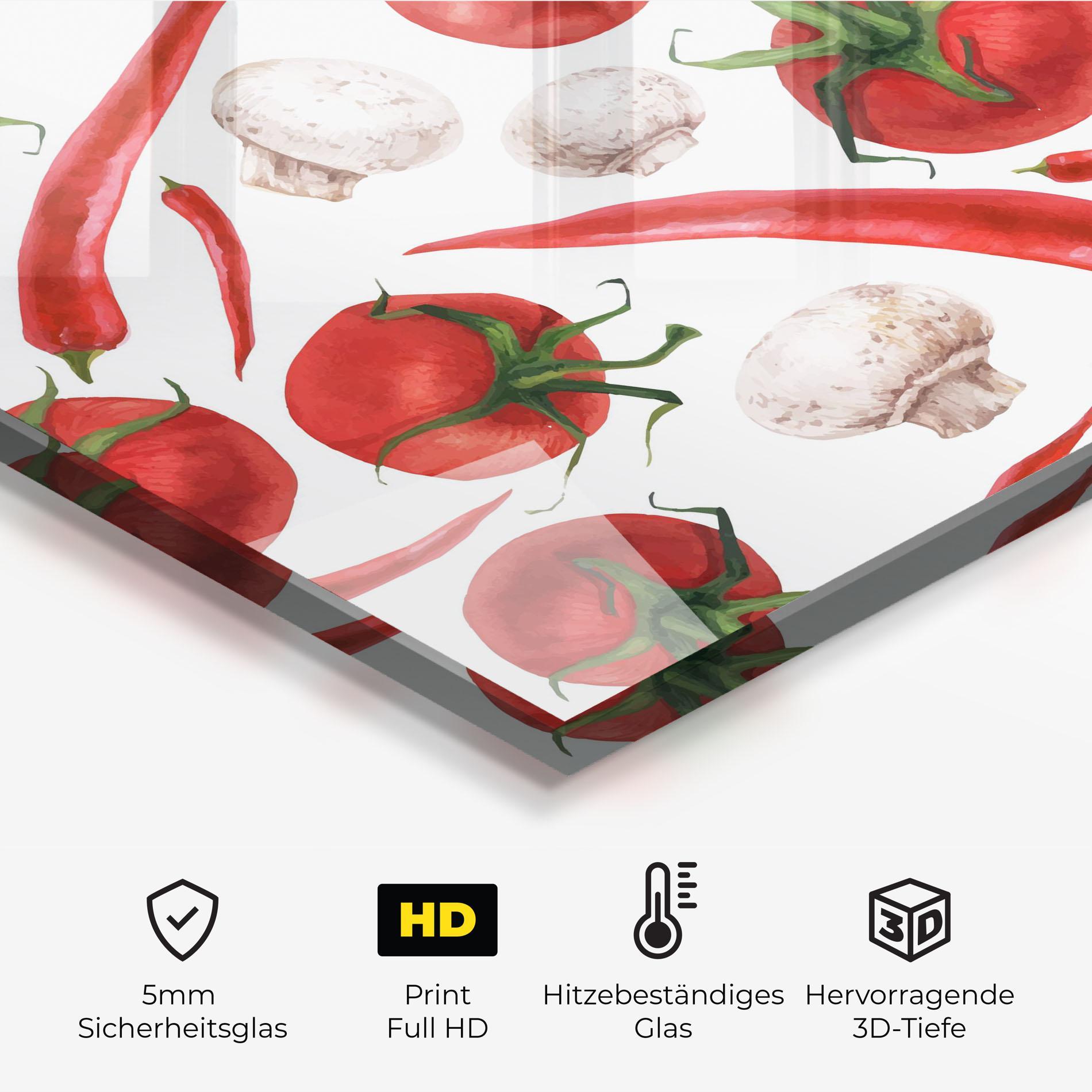 Küchenrückwand Glas Floating Tomato mockup 2