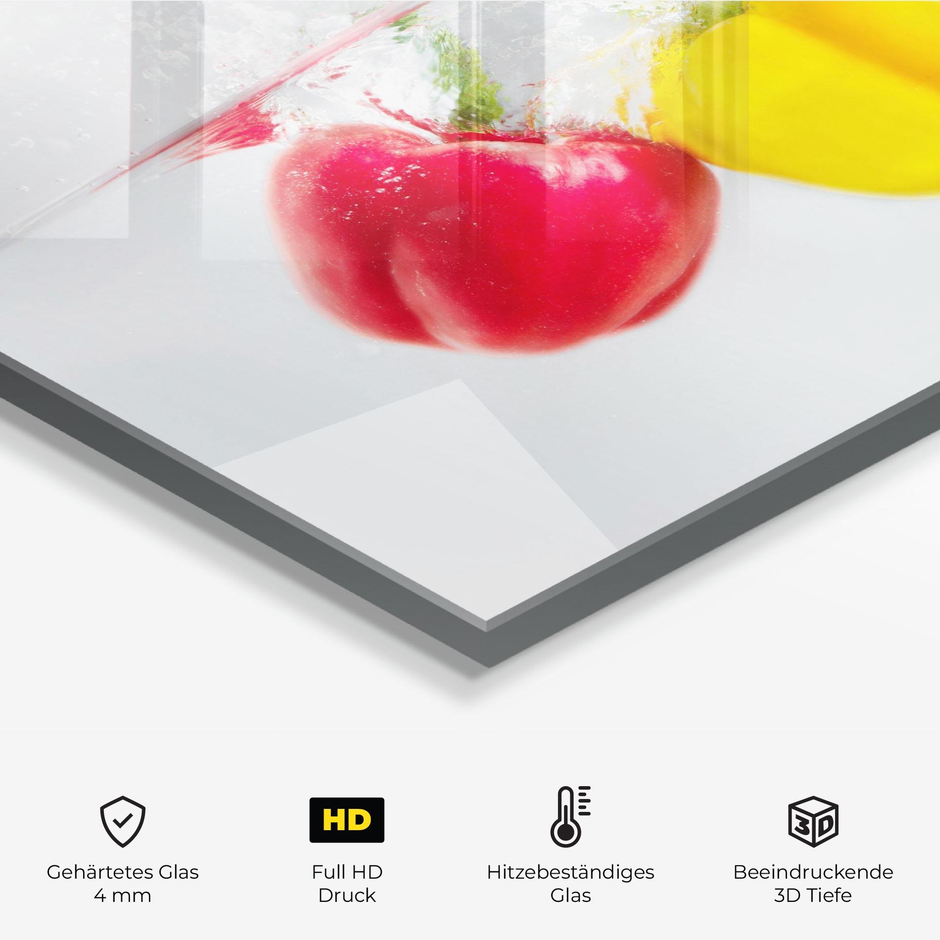 Küchenrückwand Glas Colorful Bellpepper mockup 2