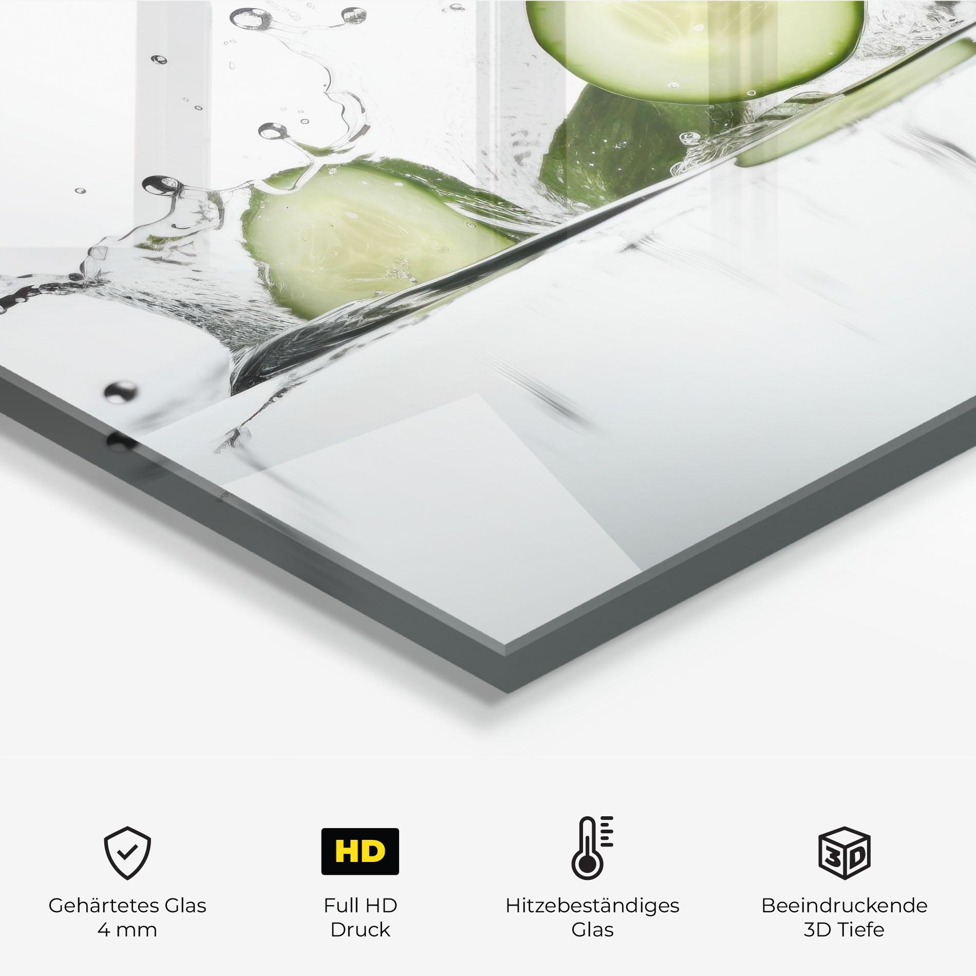 Küchenrückwand Glas Cucumber Cool Splash mockup 2