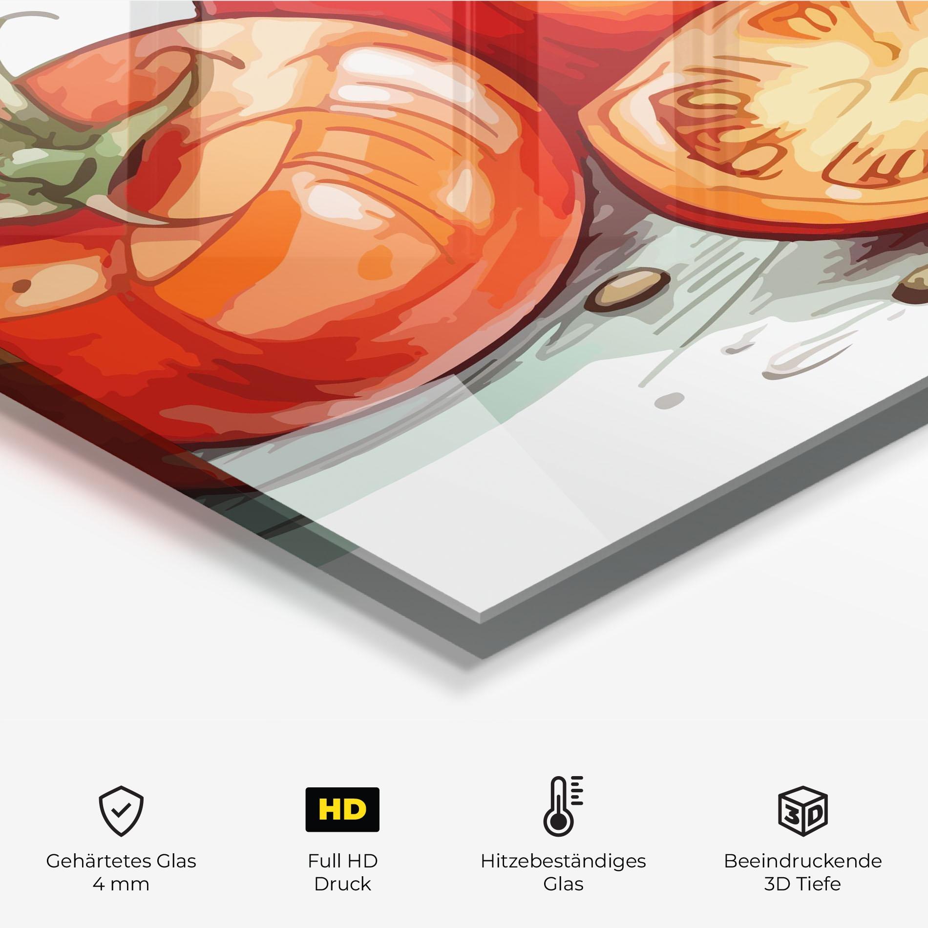 Küchenrückwand Glas Drawing Tomato Art mockup 2