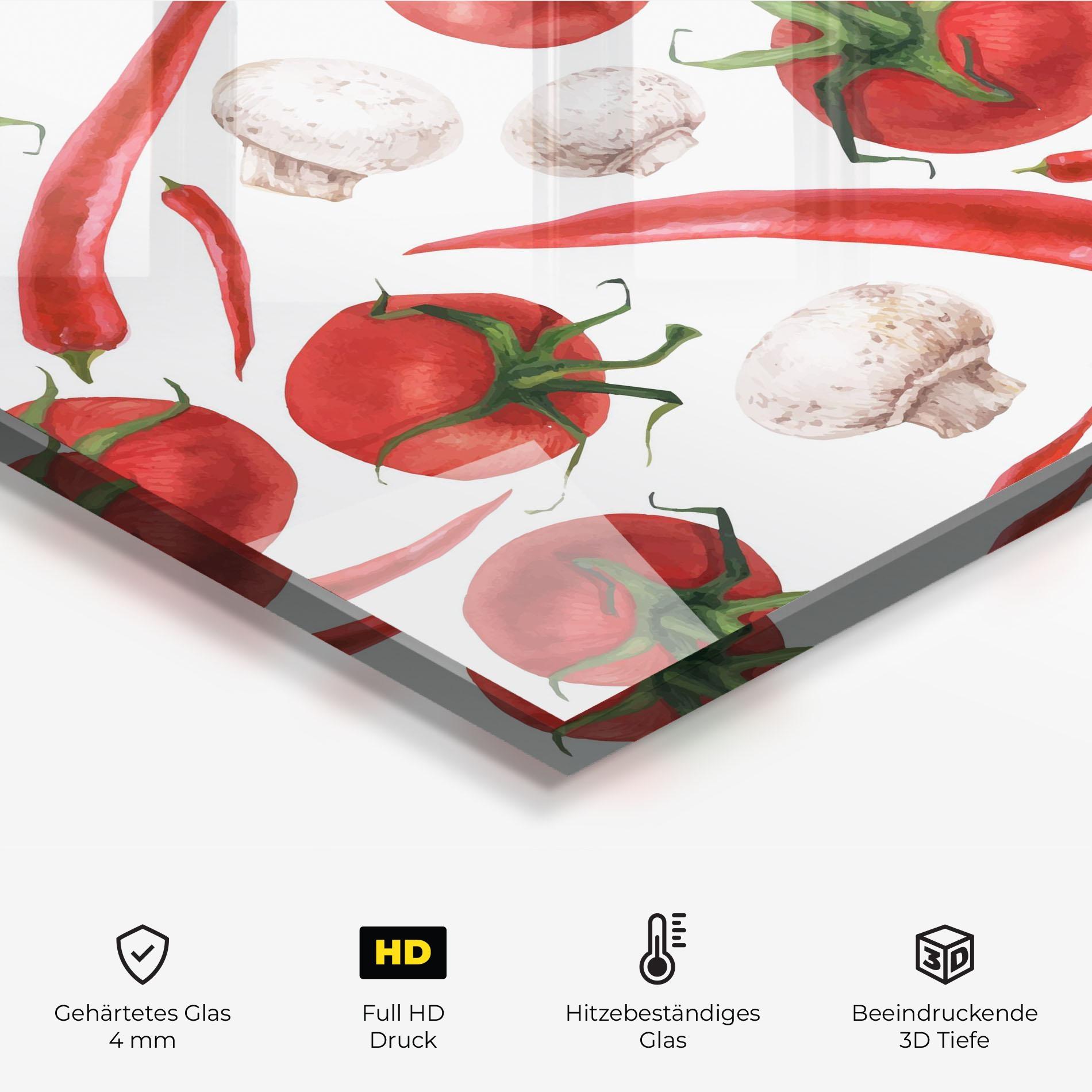 Küchenrückwand Glas Floating Tomato mockup 2