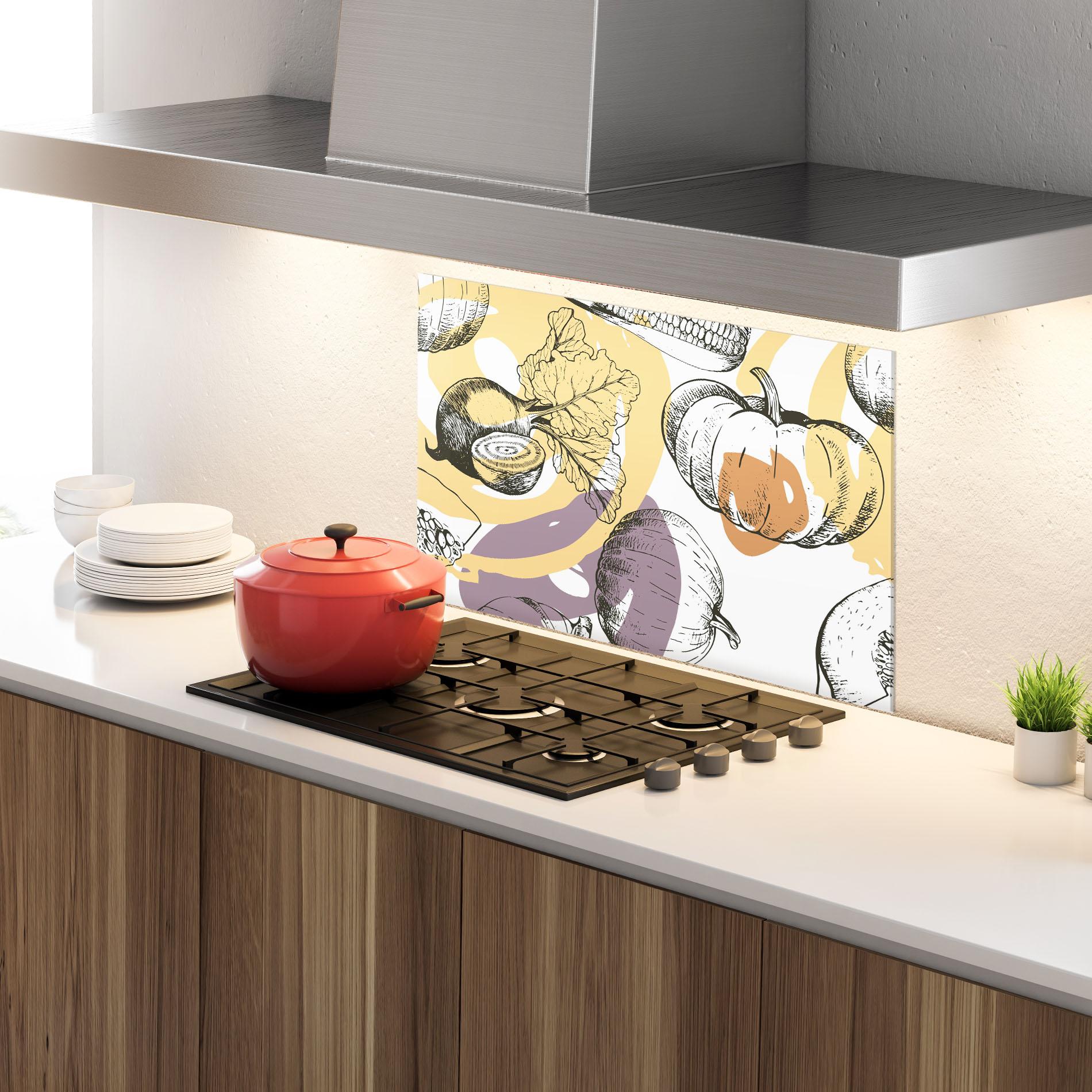 Küchenrückwand Glas Cream Vegetables Art mockup 4