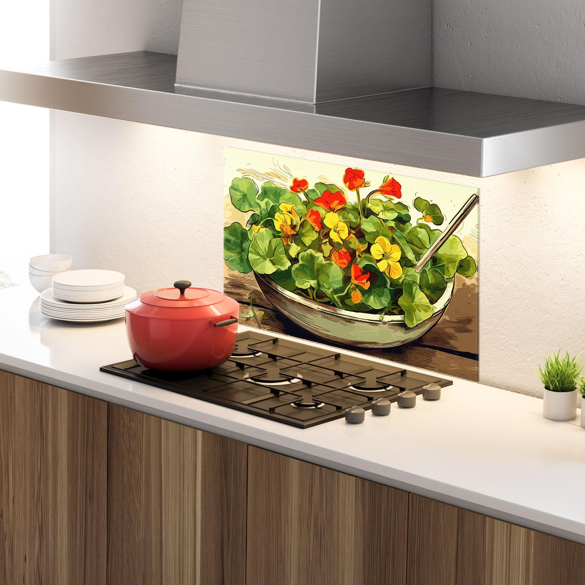 Küchenrückwand Glas Flower Food mockup 4