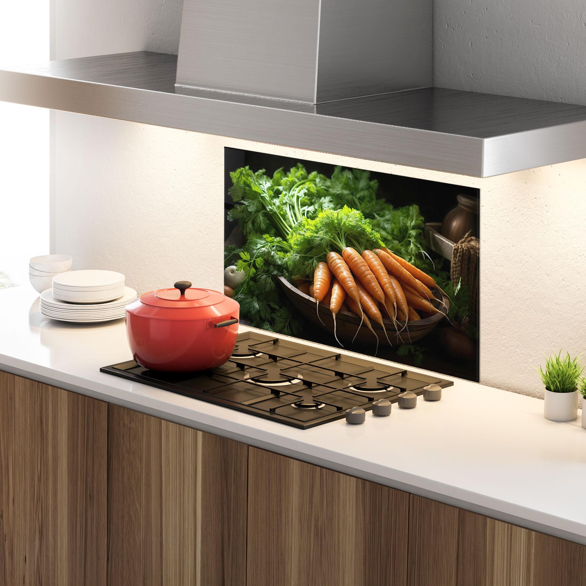 Küchenrückwand Glas Fresh Carrots Basket mockup 4