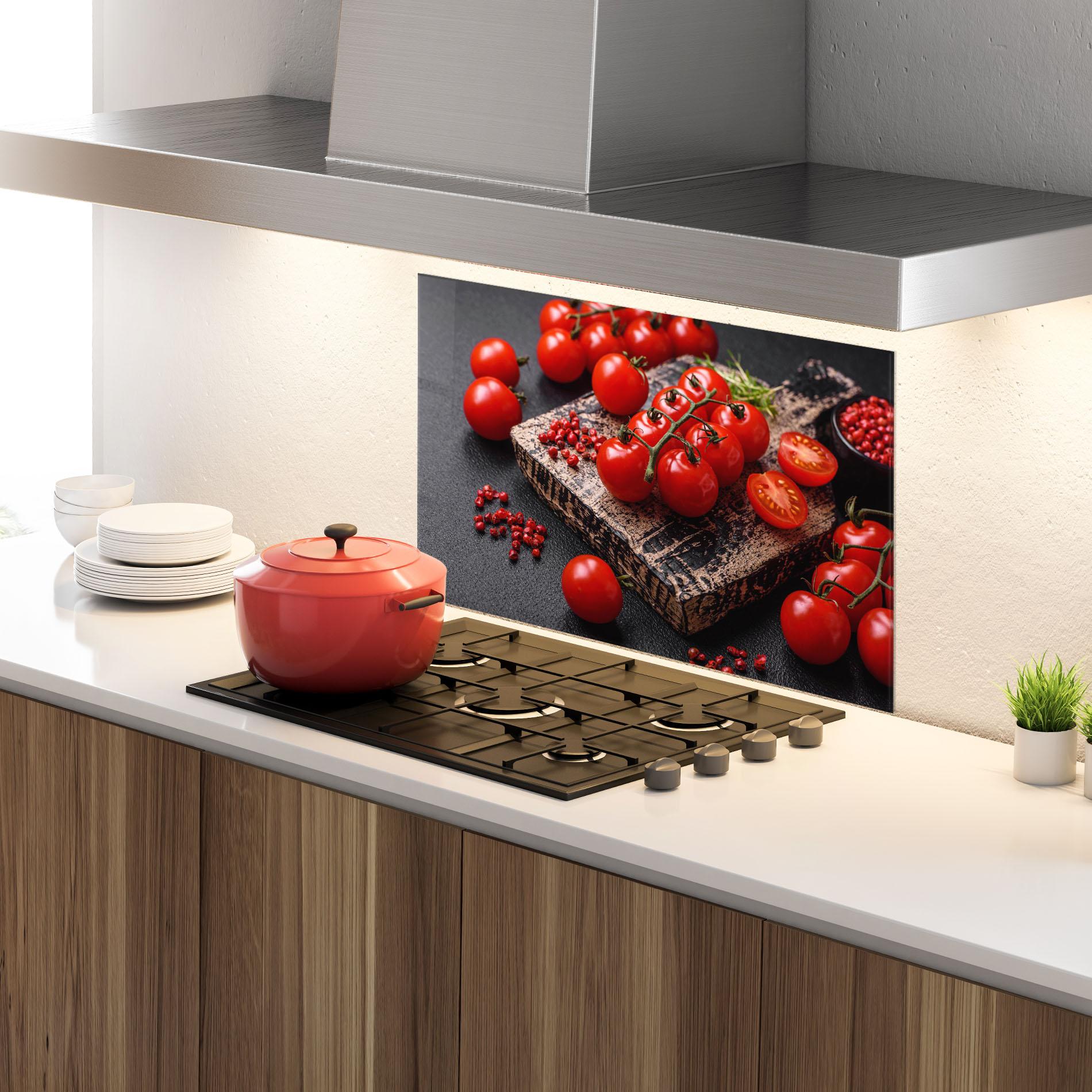Küchenrückwand Glas Fresh Cherry Tomatoes mockup 4