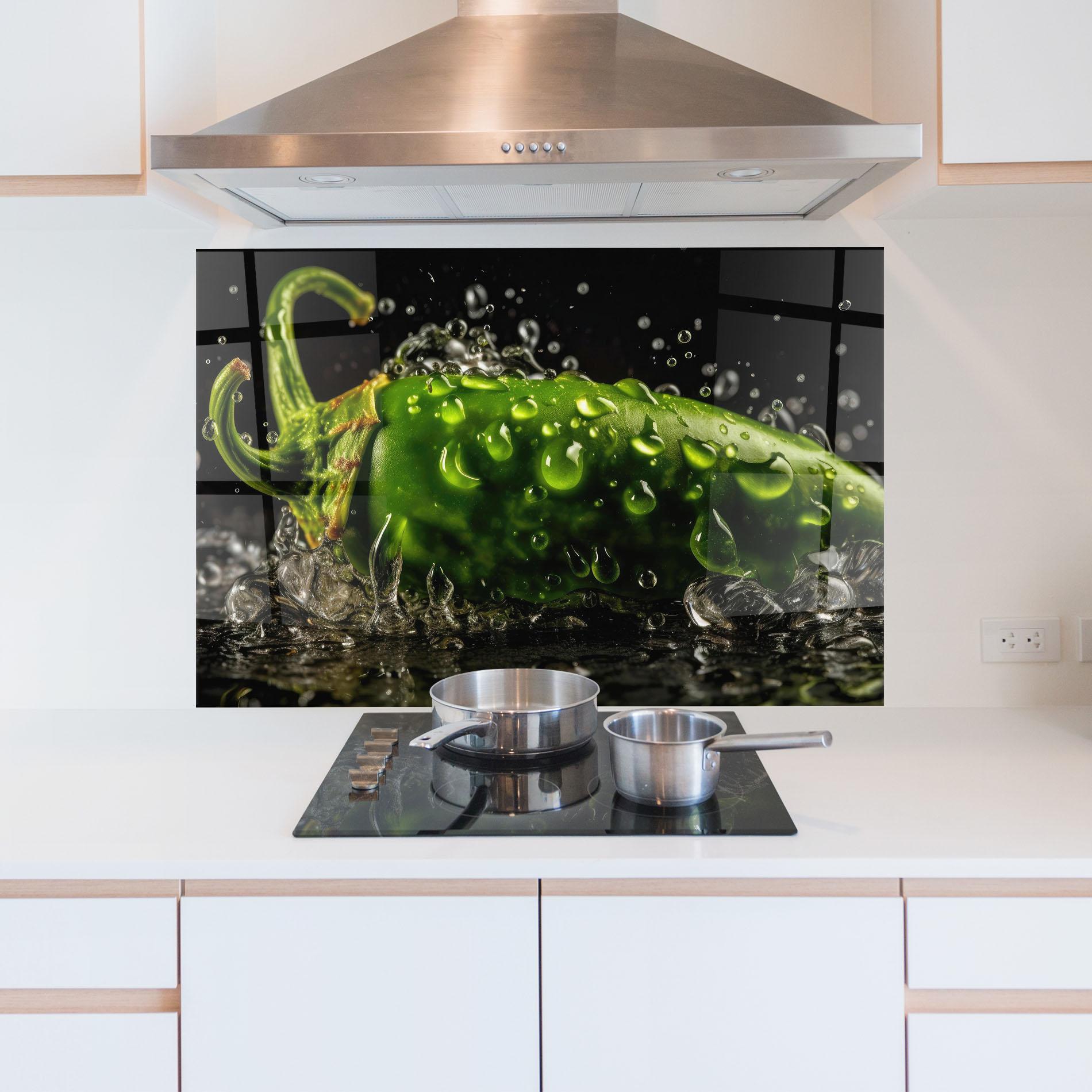Küchenrückwand Glas Chili Splash mockup 5